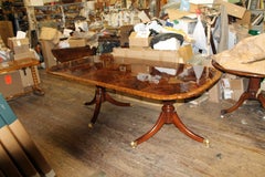 Bench Made Reprod. Inlaid Flame Mahogany Sheraton Style Three Leaf Dining Table
