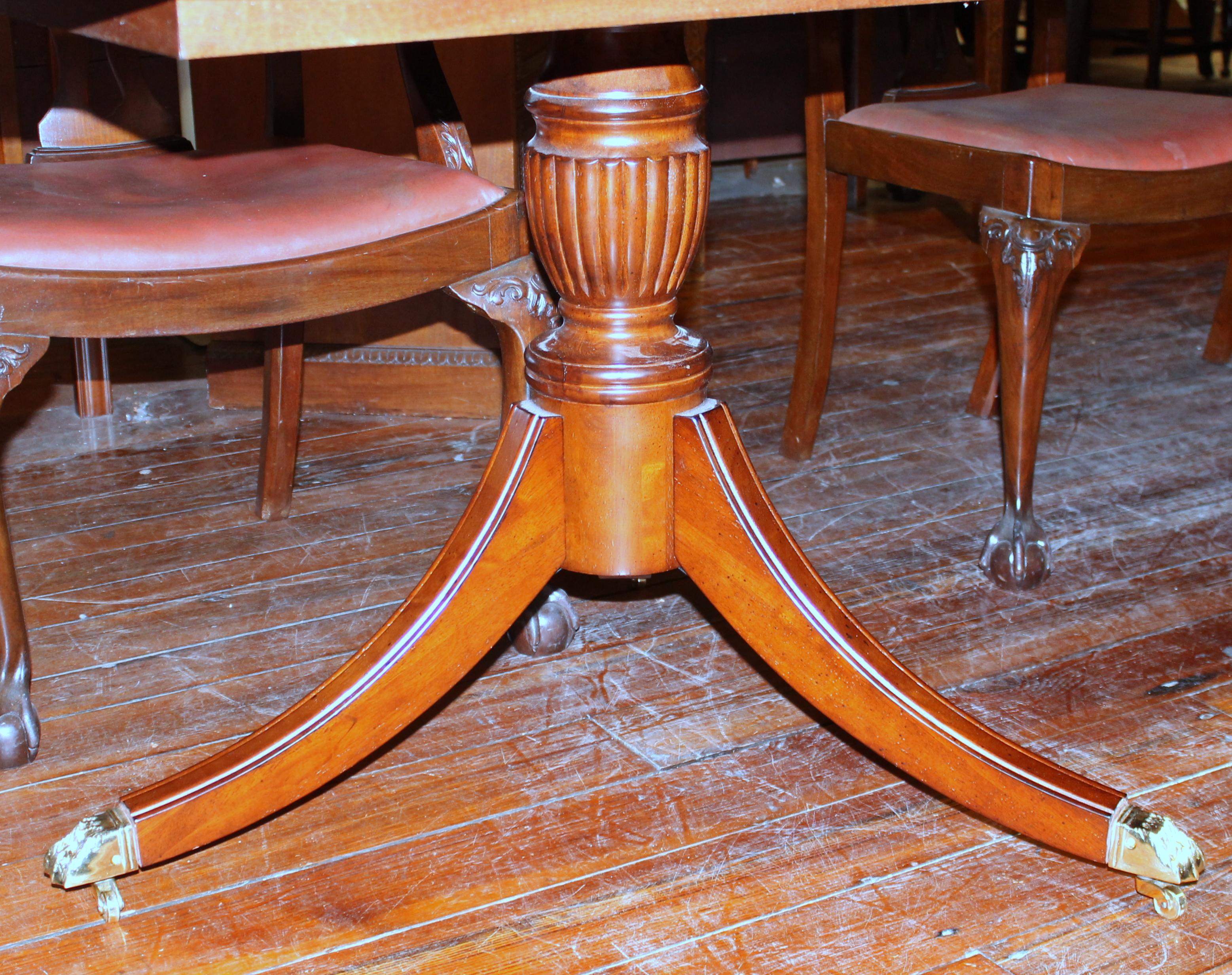 Bench Made Reprod, Inlaid Flame or Crotch Mahogany Sheraton Style Dining Table 4