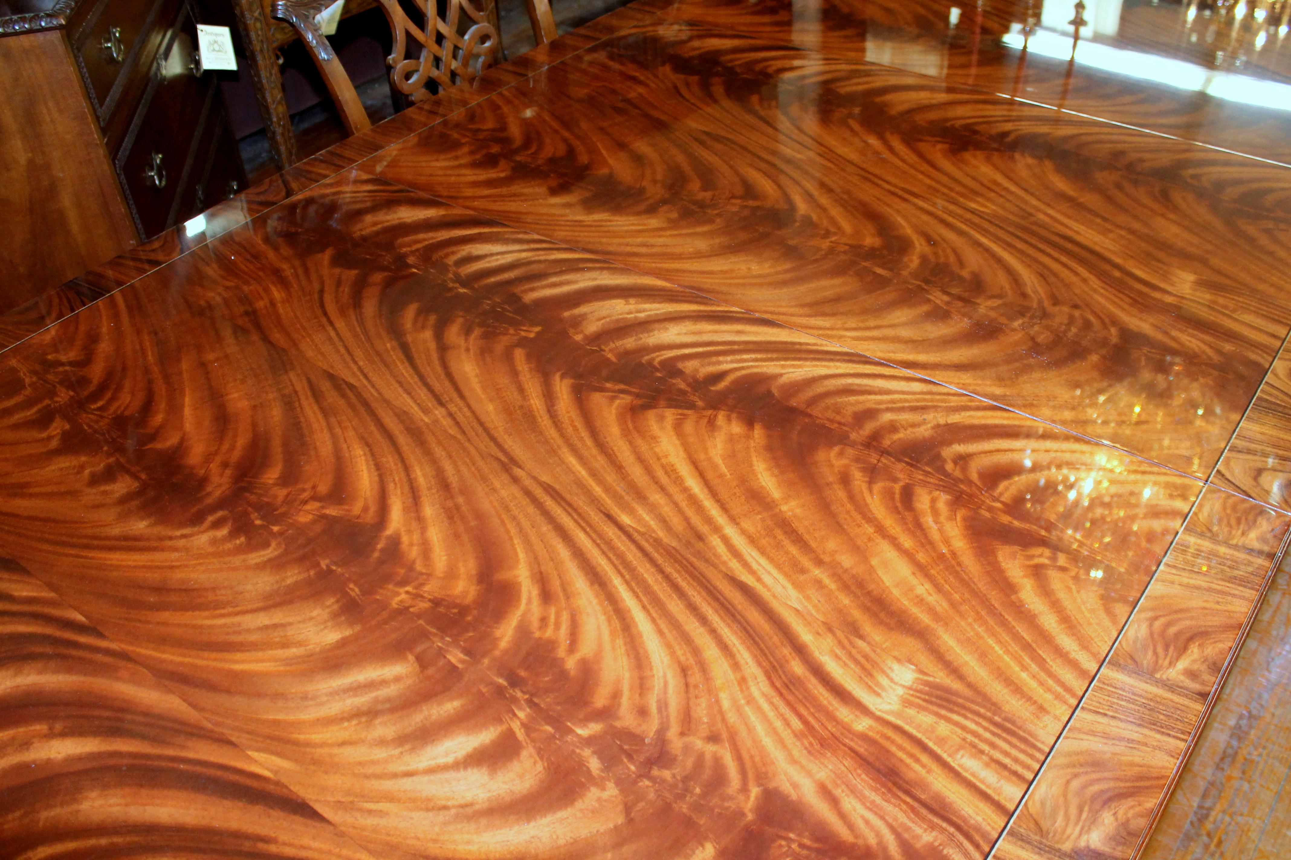 Bench Made Reprod, Inlaid Flame or Crotch Mahogany Sheraton Style Dining Table 9