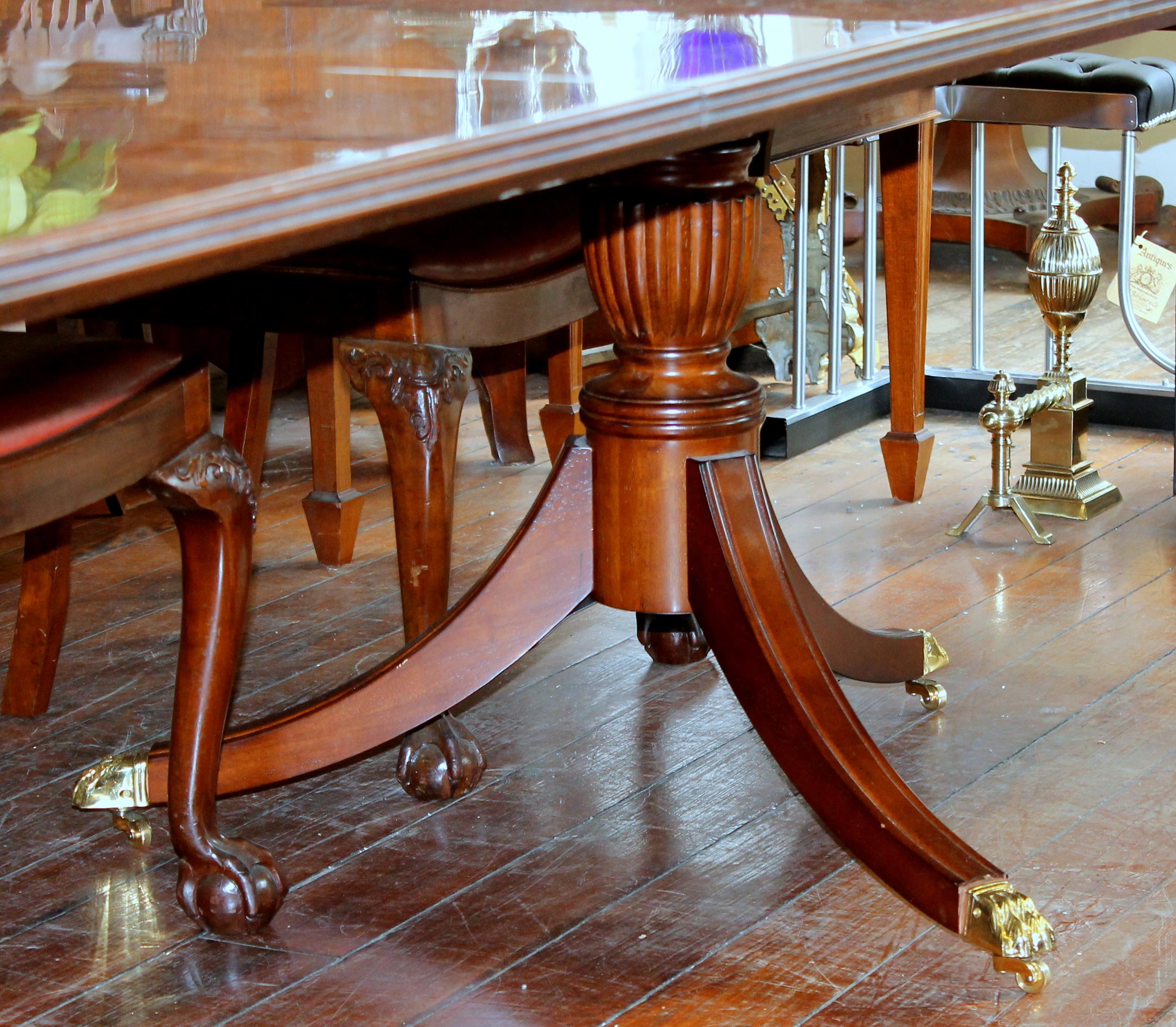 Bench Made Reprod, Inlaid Flame or Crotch Mahogany Sheraton Style Dining Table 13