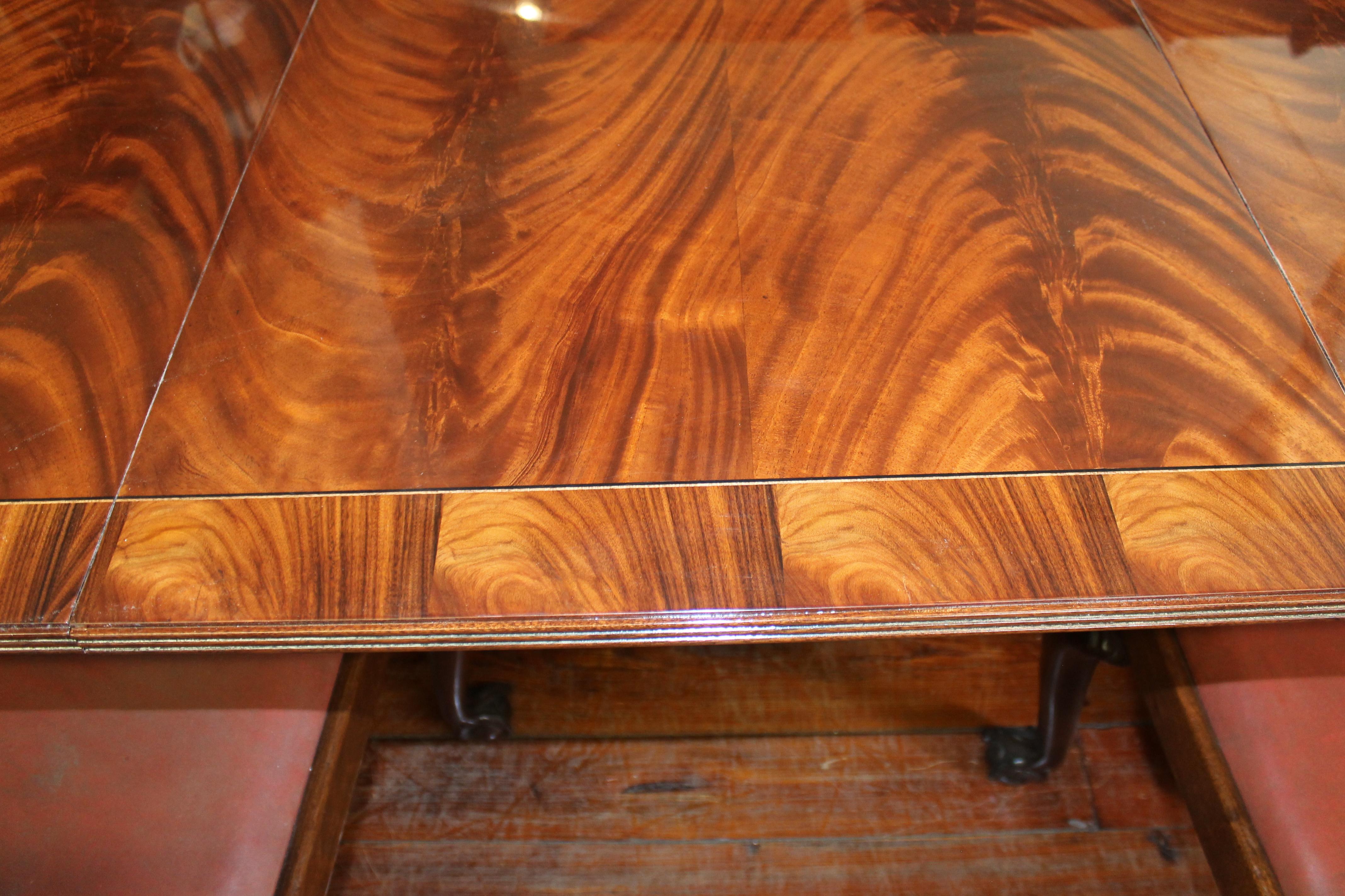 Bench Made Reprod, Inlaid Flame or Crotch Mahogany Sheraton Style Dining Table 14