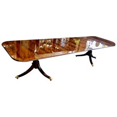 Bench Made Reprod, Inlaid Flame or Crotch Mahogany Sheraton Style Dining Table