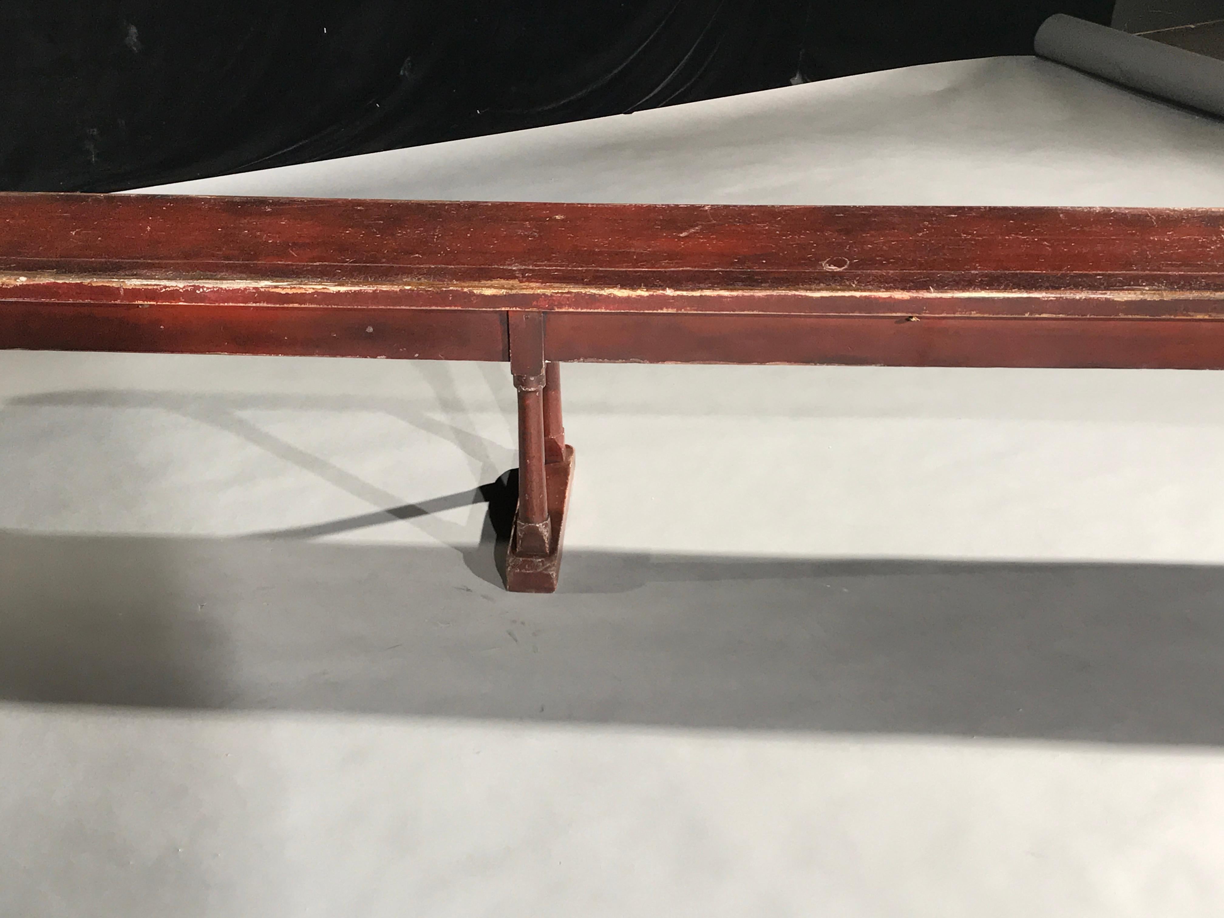Bench Massive Oxblood Red Painted Pine Country Folk Vernacular 2