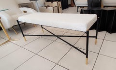 Bench metal, brass and bouclette  fabric