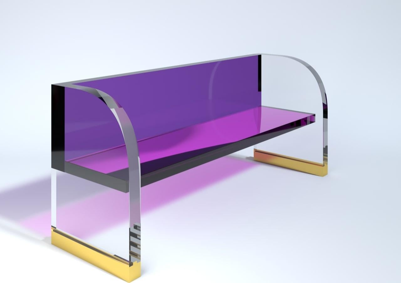 A beautiful bench in transparent plexiglass with different colors and with two brass legs designed and produced by Studio Superego in 2020.

Biography:
Superego editions was born in 2006, performing a constant activity of research in decorative