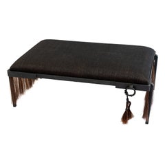 Bench Modern Blackened Steel Handwoven Horsehair Textile Brown Fringe Tassel