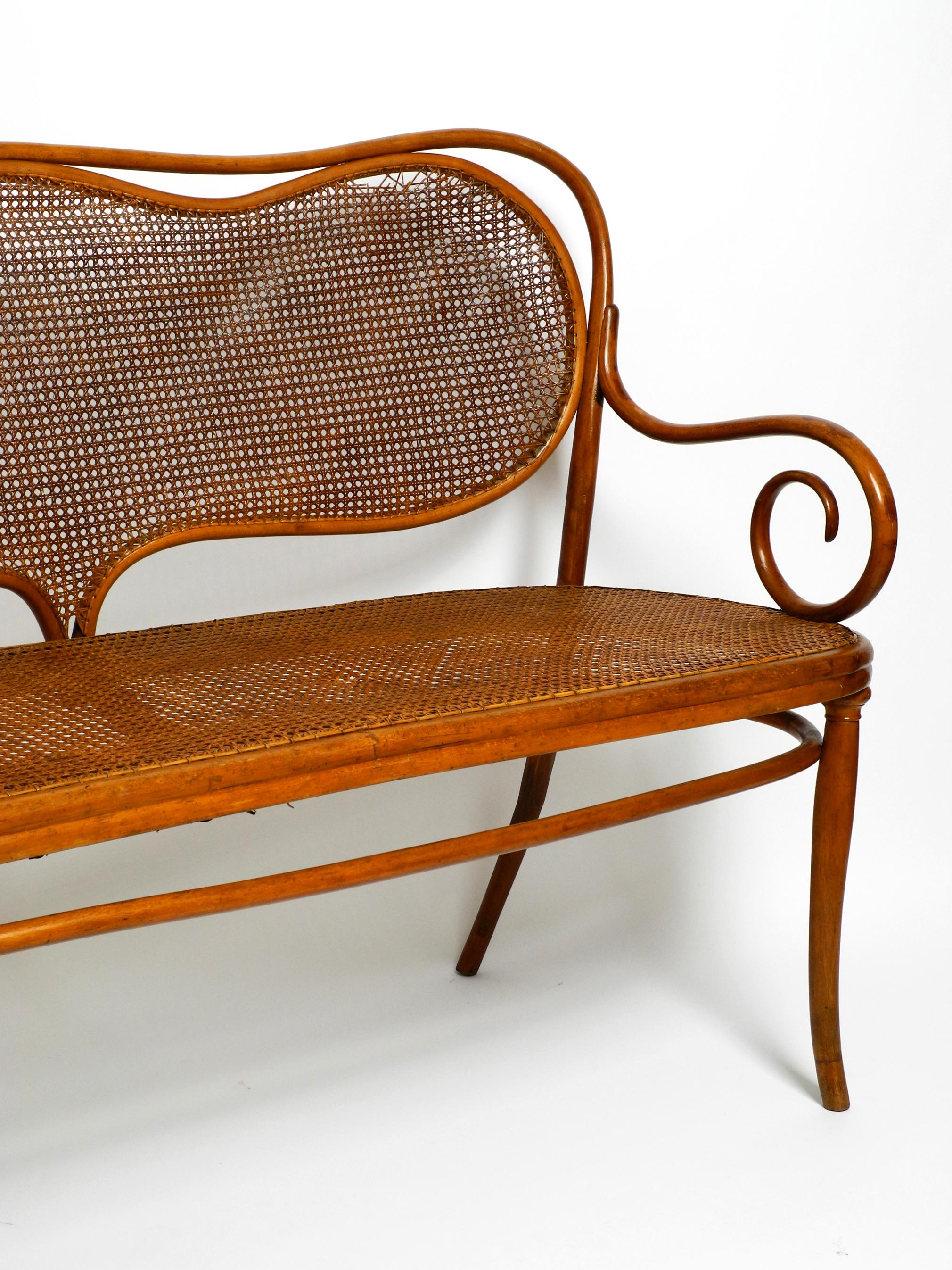 Bench No. 5 Thonet 1858 made of bent beech and wickerwork | restoration needed For Sale 12