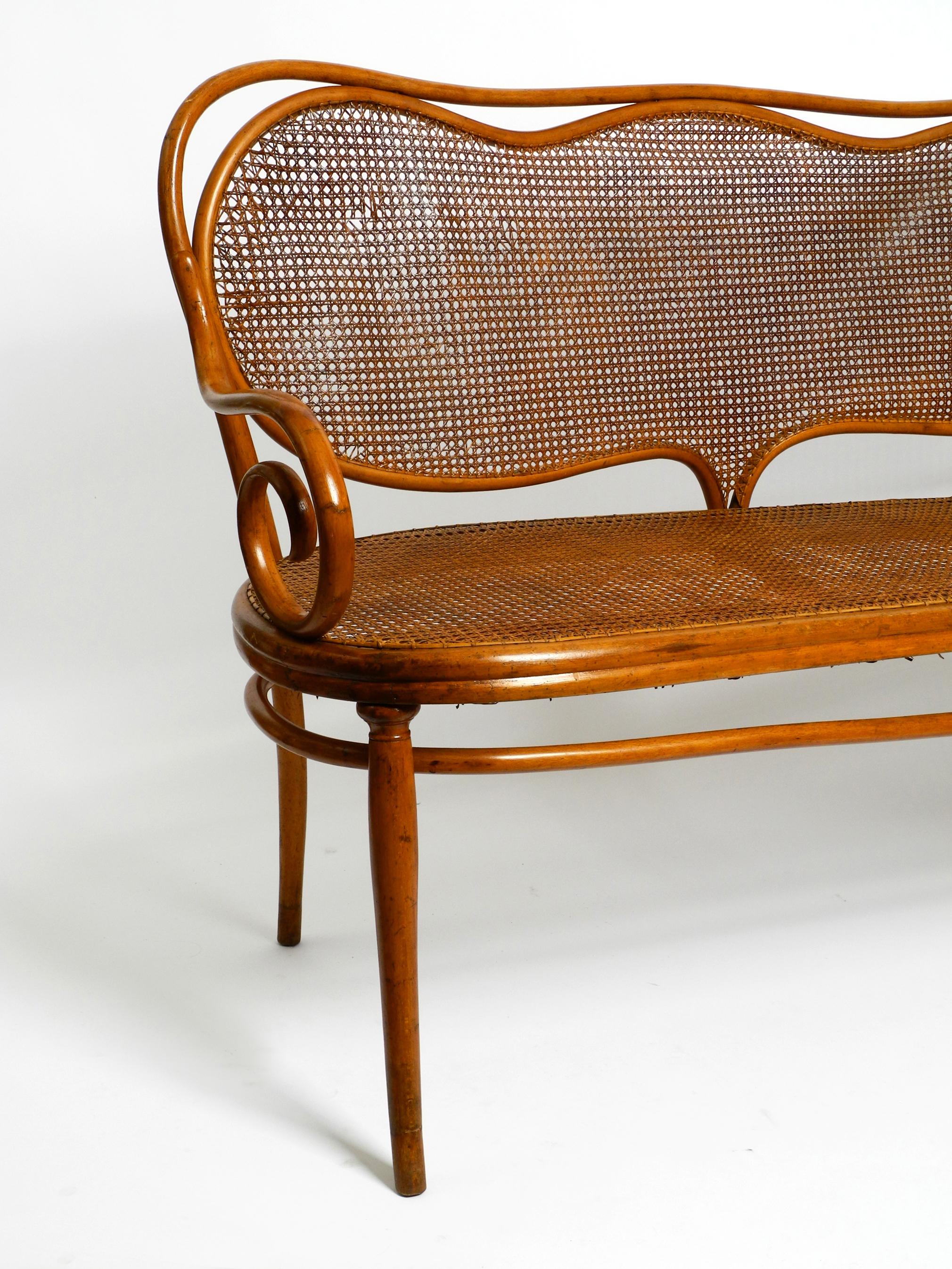 Bench No. 5 Thonet 1858 made of bent beech and wickerwork  restoration needed For Sale 13