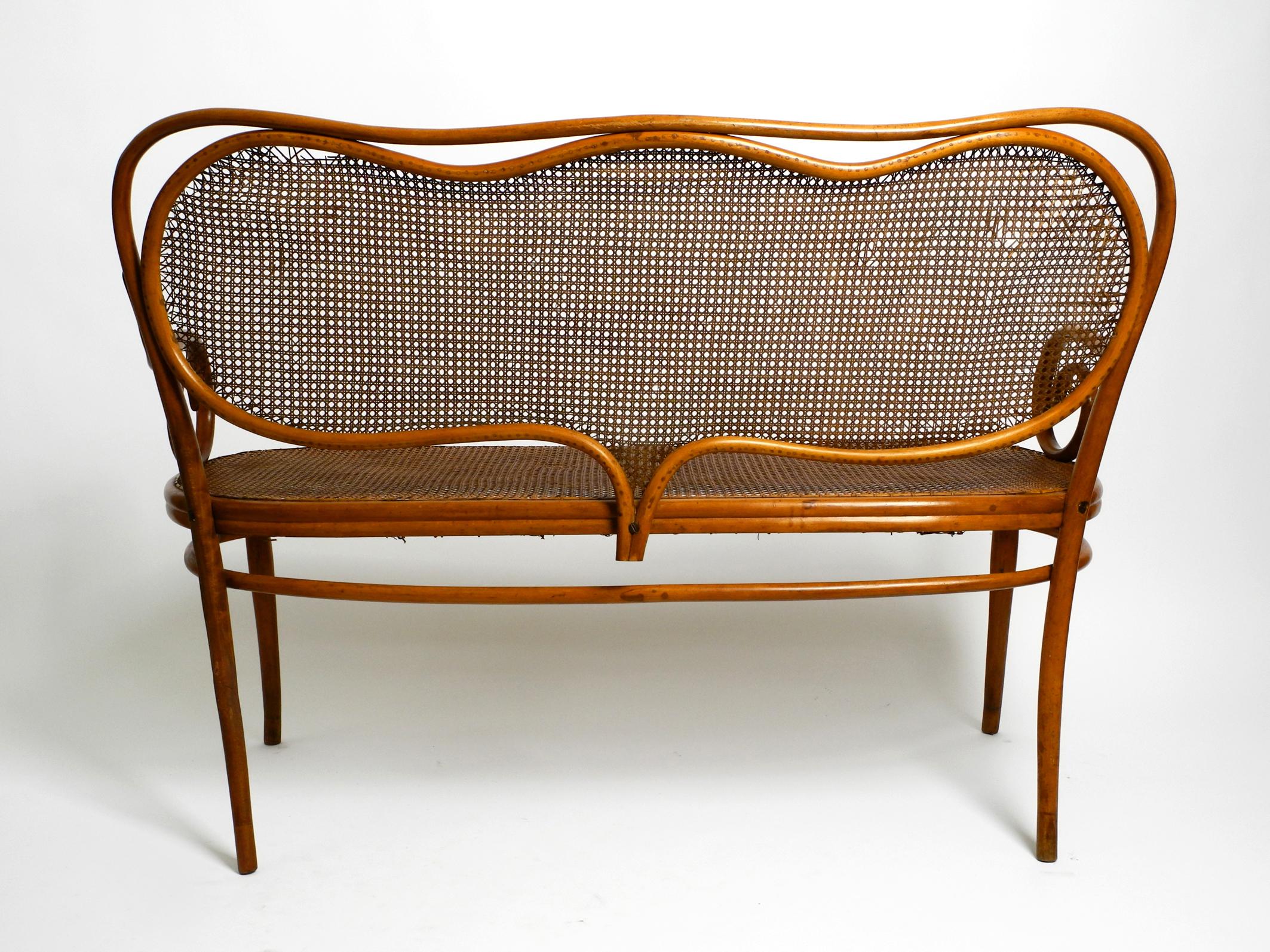 Art Nouveau Bench No. 5 Thonet 1858 made of bent beech and wickerwork | restoration needed For Sale