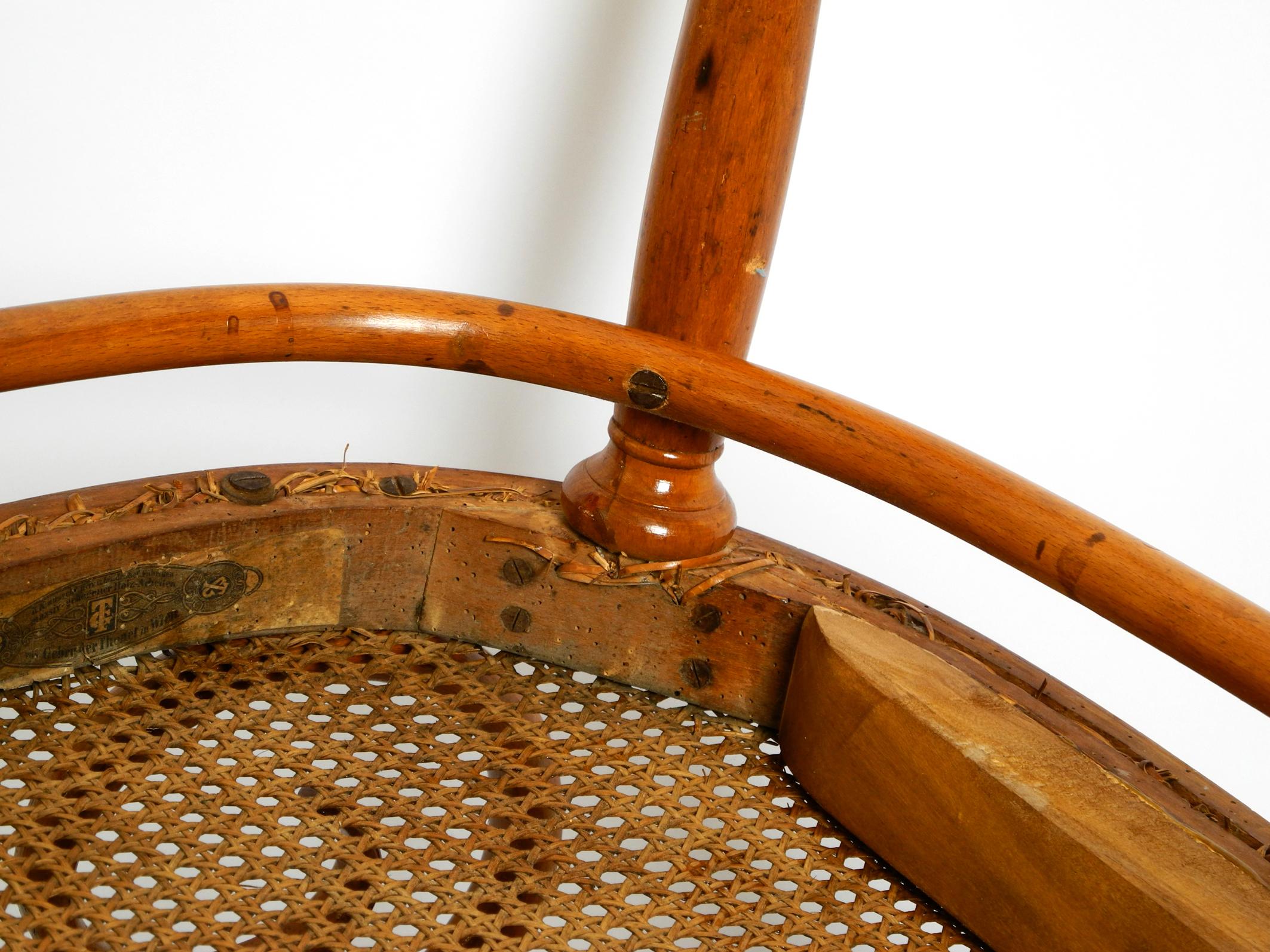 Wicker Bench No. 5 Thonet 1858 made of bent beech and wickerwork  restoration needed For Sale