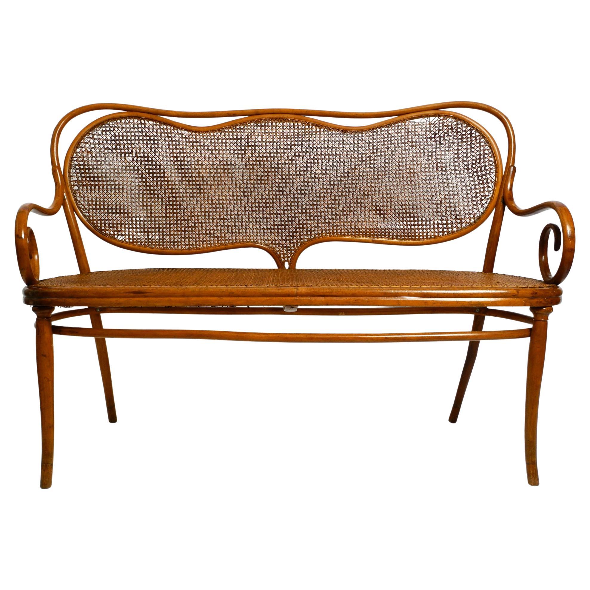 Bench No. 5 Thonet 1858 made of bent beech and wickerwork  restoration needed For Sale