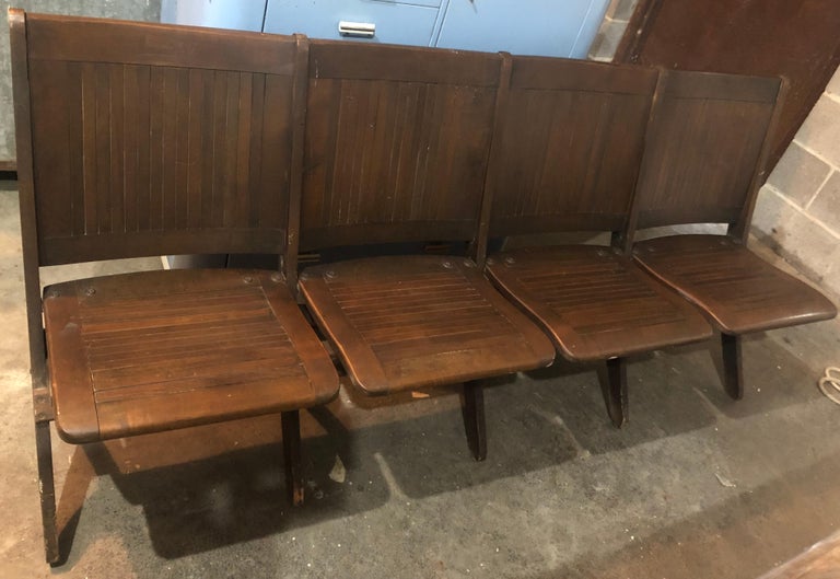 Bench Of Oak 4 Seat Folding Circa 1920s For Restaurant Hotel