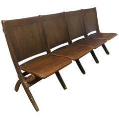 Bench of Oak, 4-Seat, Folding, circa 1920s for Restaurant, Hotel Lobby, Hallway