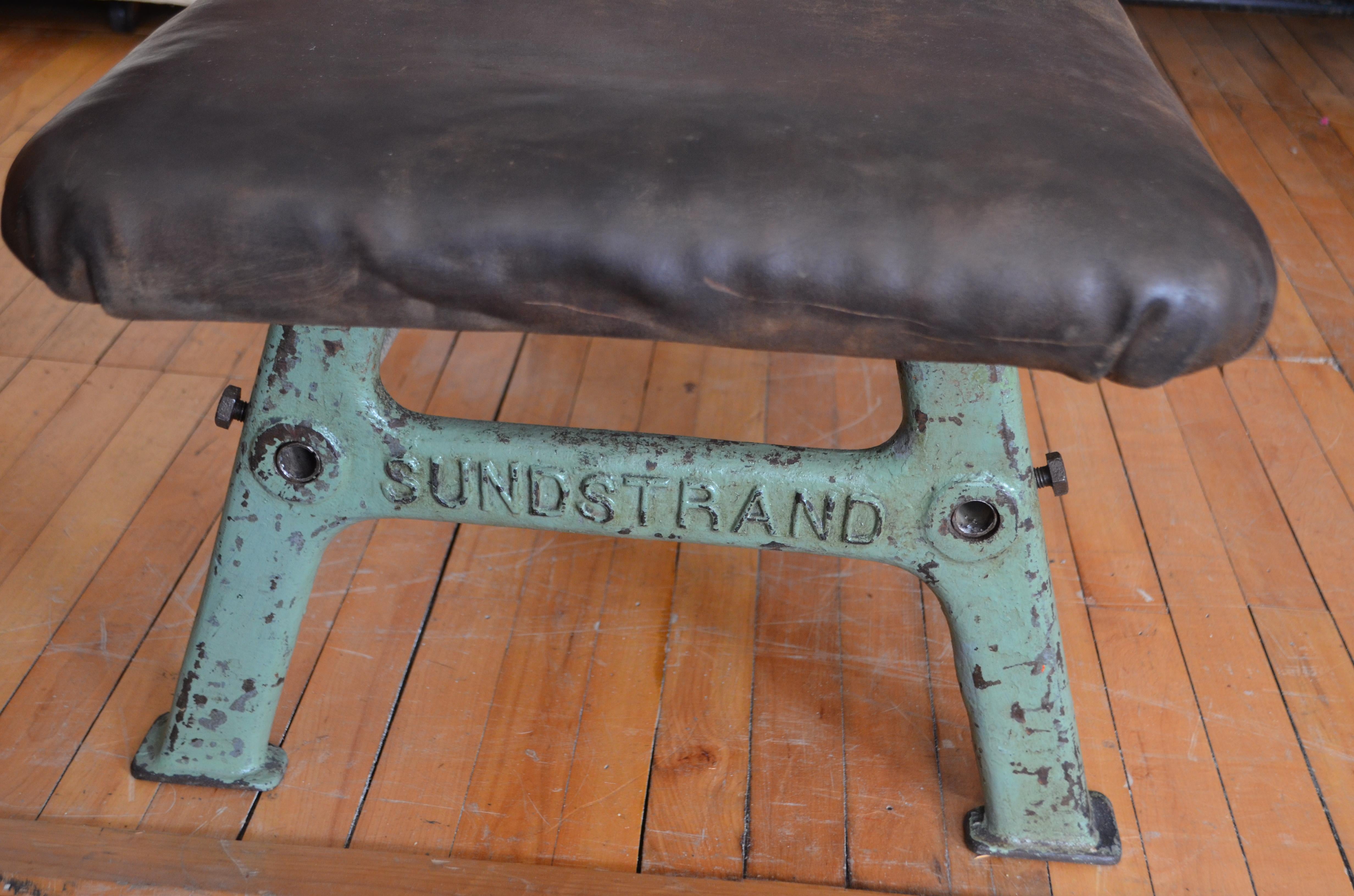 Bench of Suede Leather with Industrial Forged Iron Base, Early 20th Century For Sale 6