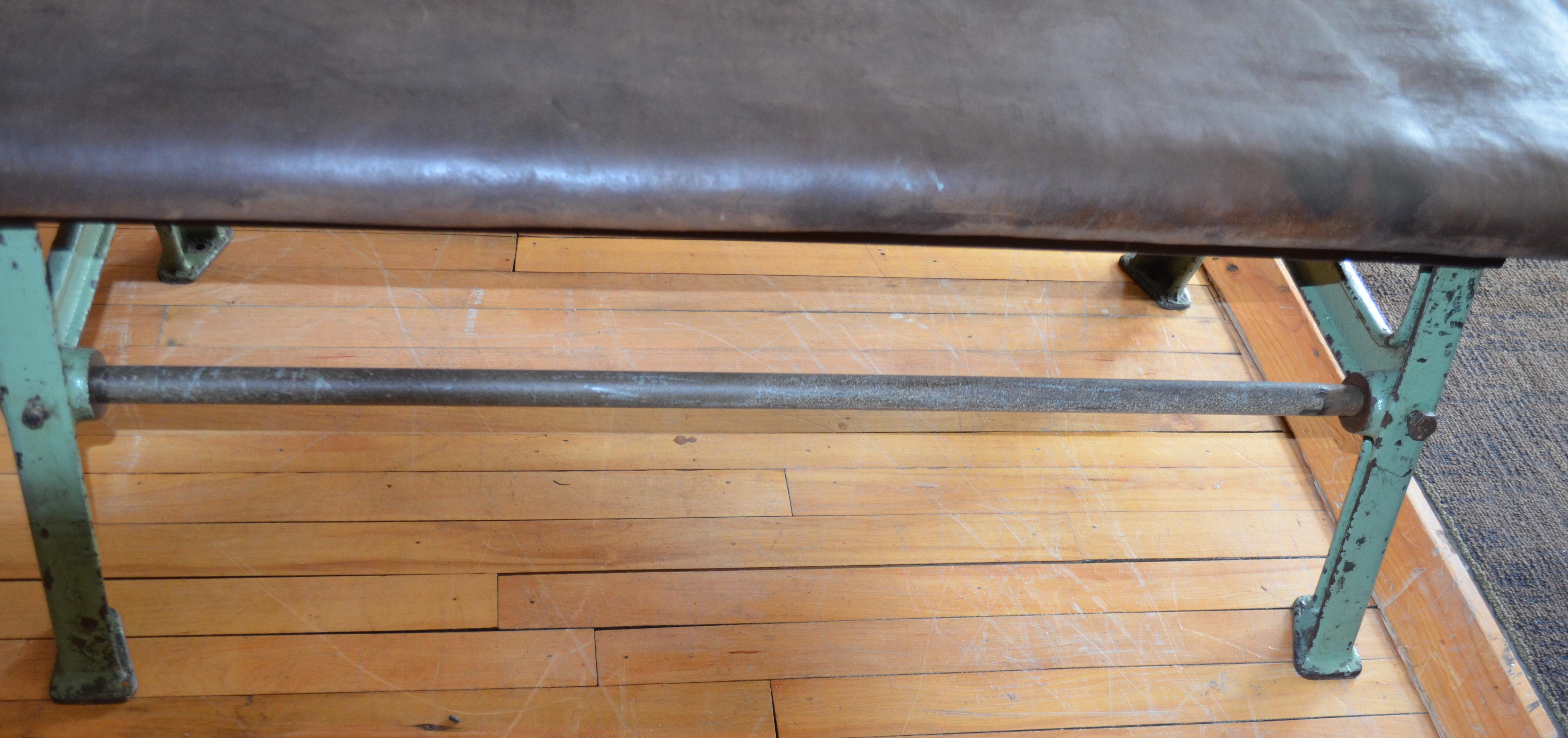 Bench of Suede Leather with Industrial Forged Iron Base, Early 20th Century For Sale 1