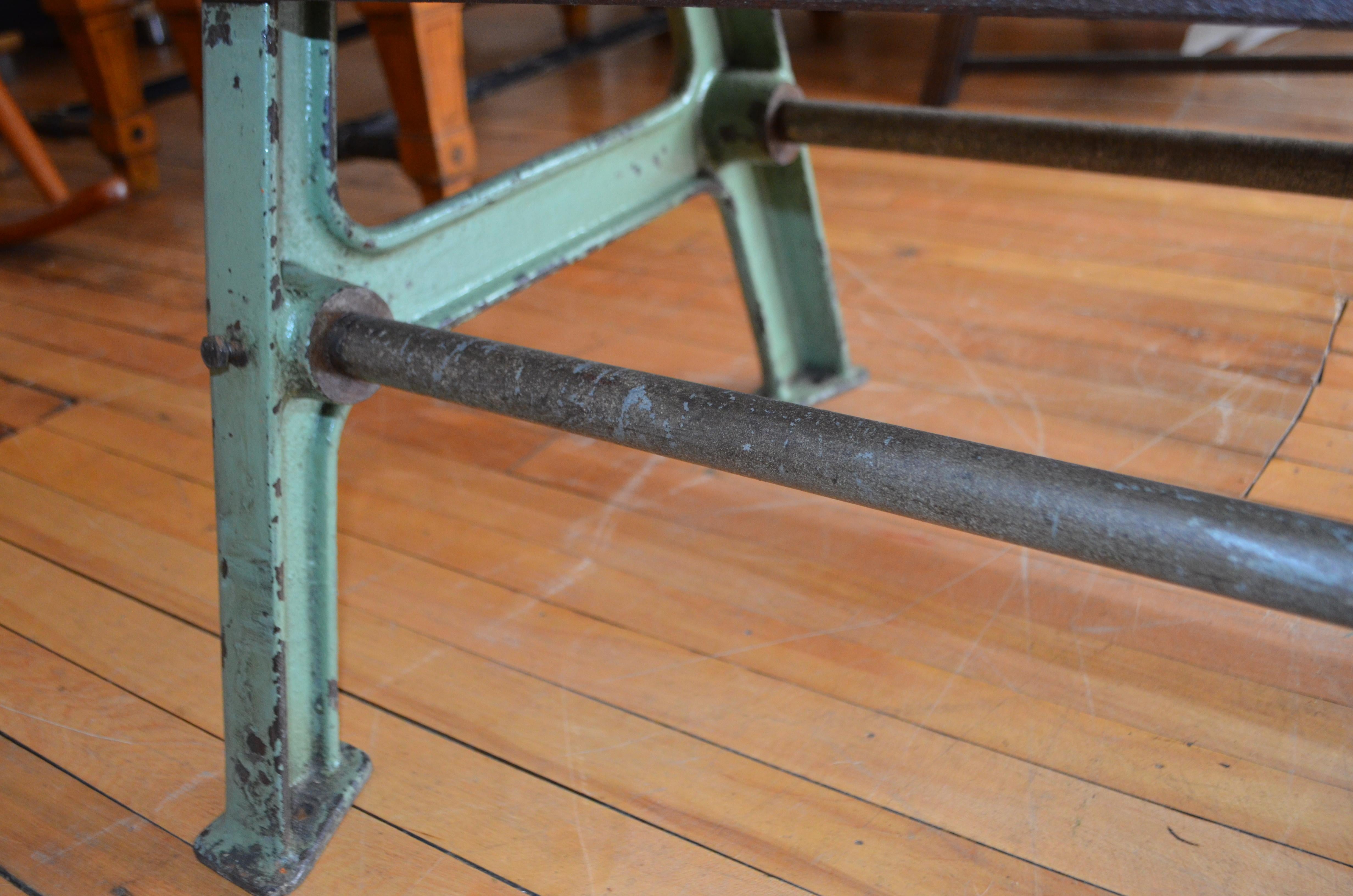 Bench of Suede Leather with Industrial Forged Iron Base, Early 20th Century For Sale 3