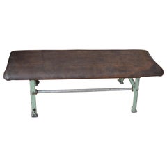 Used Bench of Suede Leather with Industrial Forged Iron Base, Early 20th Century