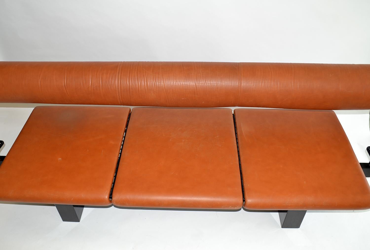 Modern Bench or Sofa in Leather Steel & Granite Osvaldo Borsani for Tecno, Italy, 1980s