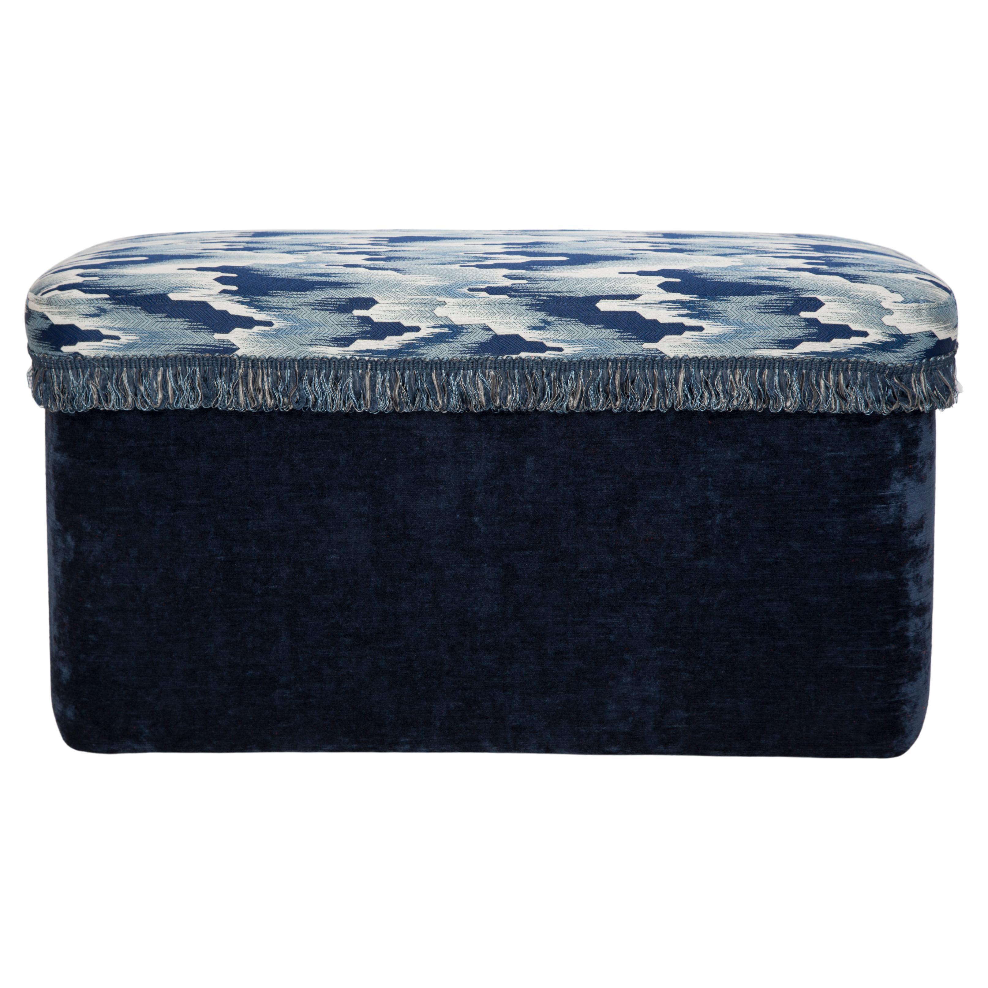 Bench Pouffe with Box, Blue Fandango Jacquard, by Vintola Studio, Europe, Poland For Sale