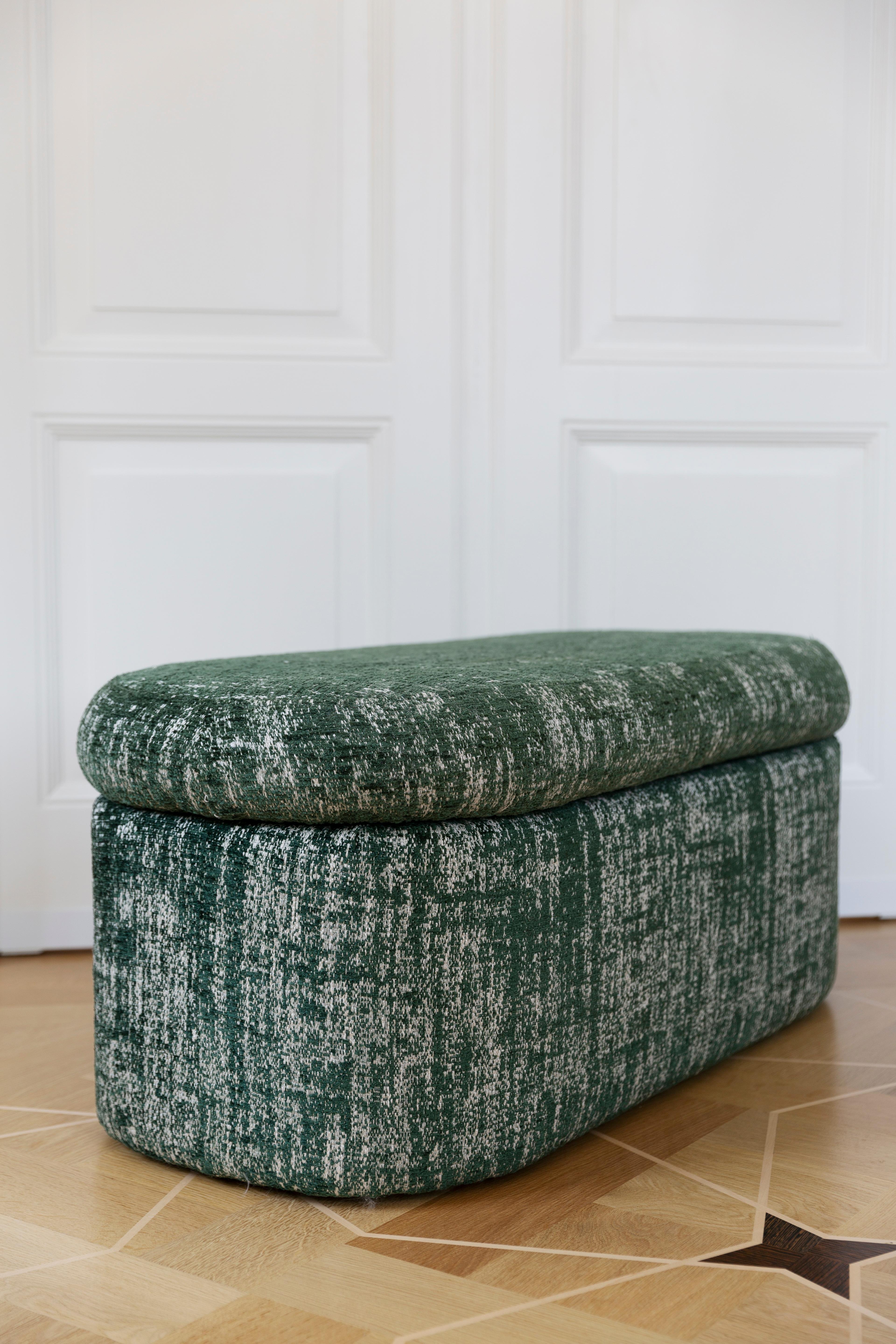 Bench Pouffe with Box, Green Boucle, by Vintola Studio, Europe, Poland For Sale 6