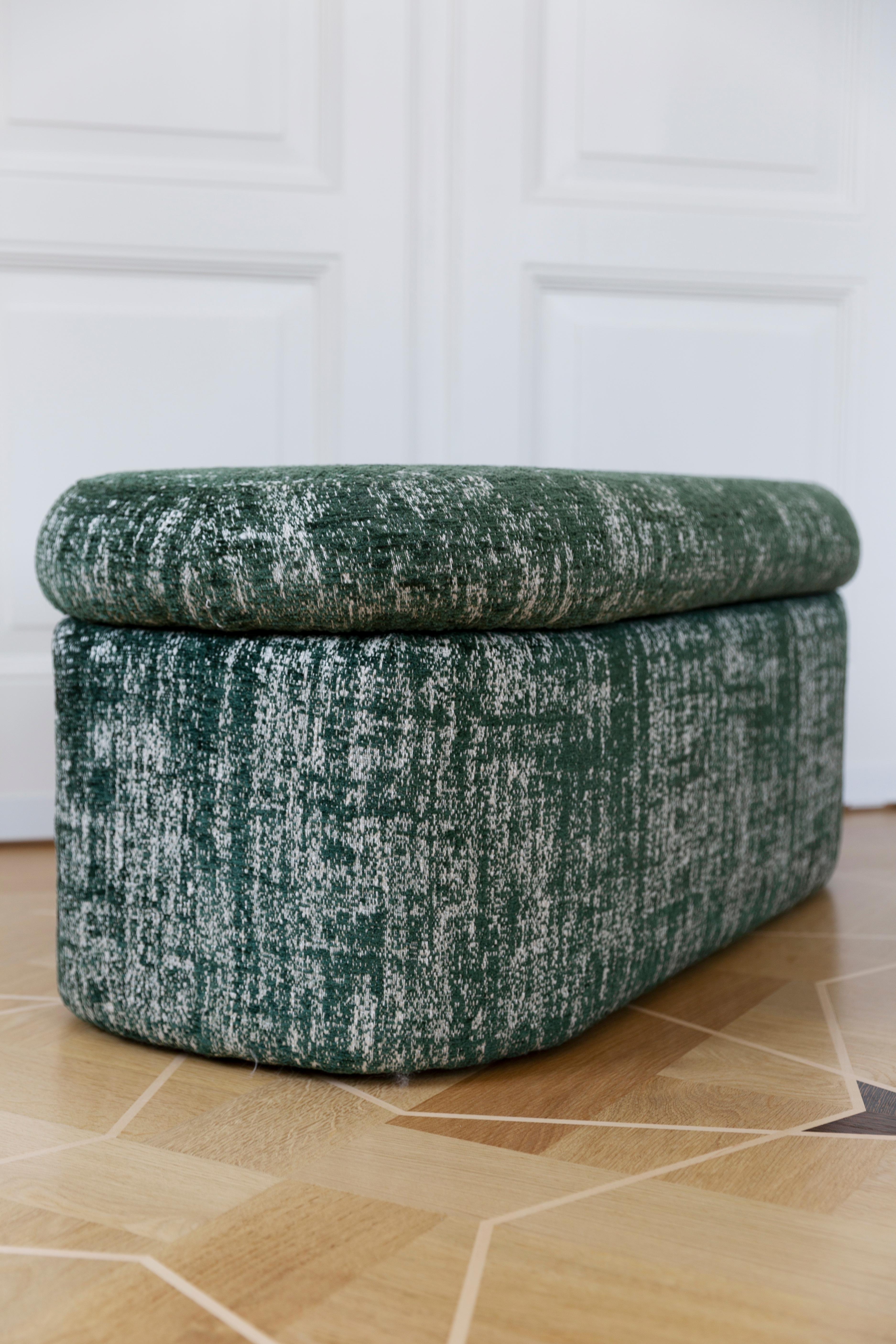 Bench Pouffe with Box, Green Boucle, by Vintola Studio, Europe, Poland For Sale 8