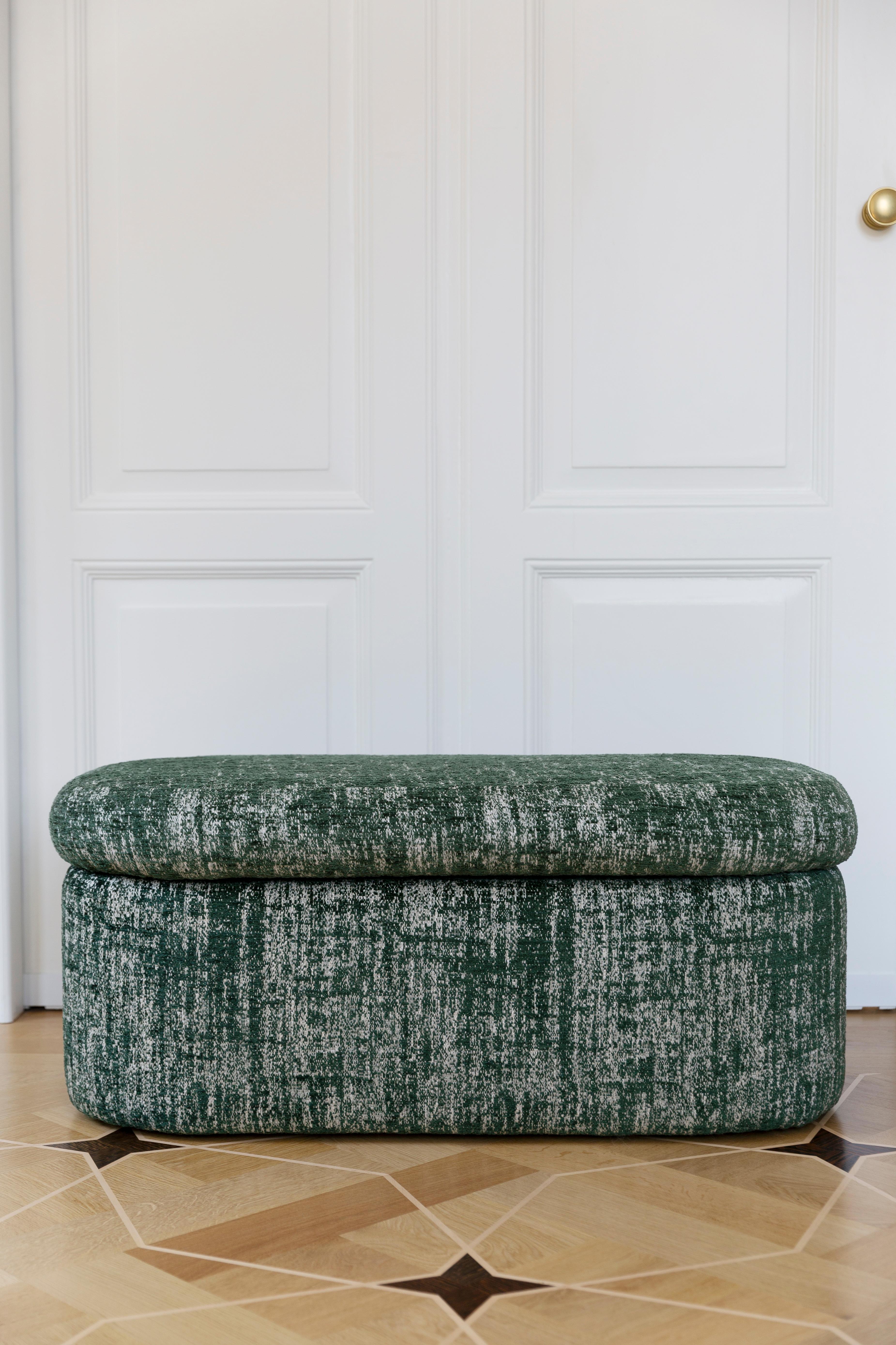 Contemporary Pouffe inspired of 1960s style. The pouffe consist of an upholstered part, a seat and box under the seat, characteristic of the 1960s style.

Bench was designed by Vintola Studio, a Polish brand created by Ola Szewczul, designer of