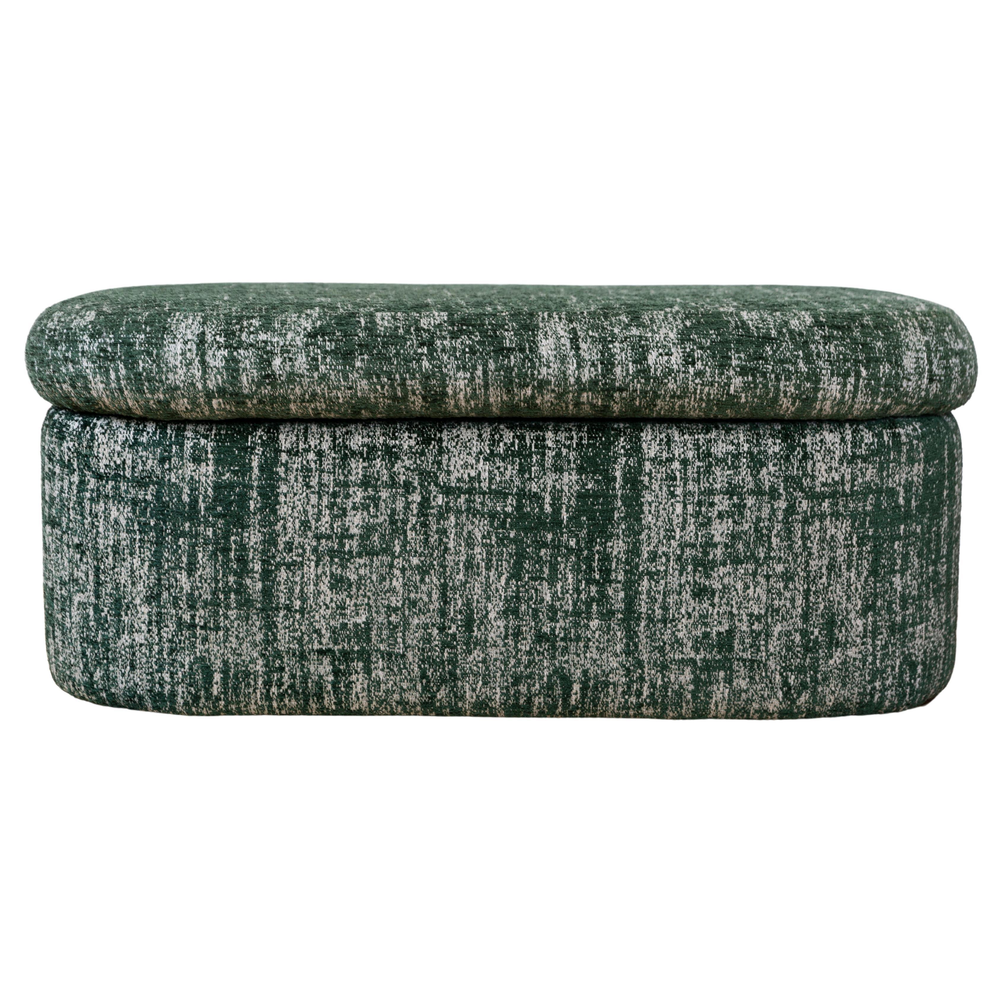 Bench Pouffe with Box, Green Boucle, by Vintola Studio, Europe, Poland For Sale