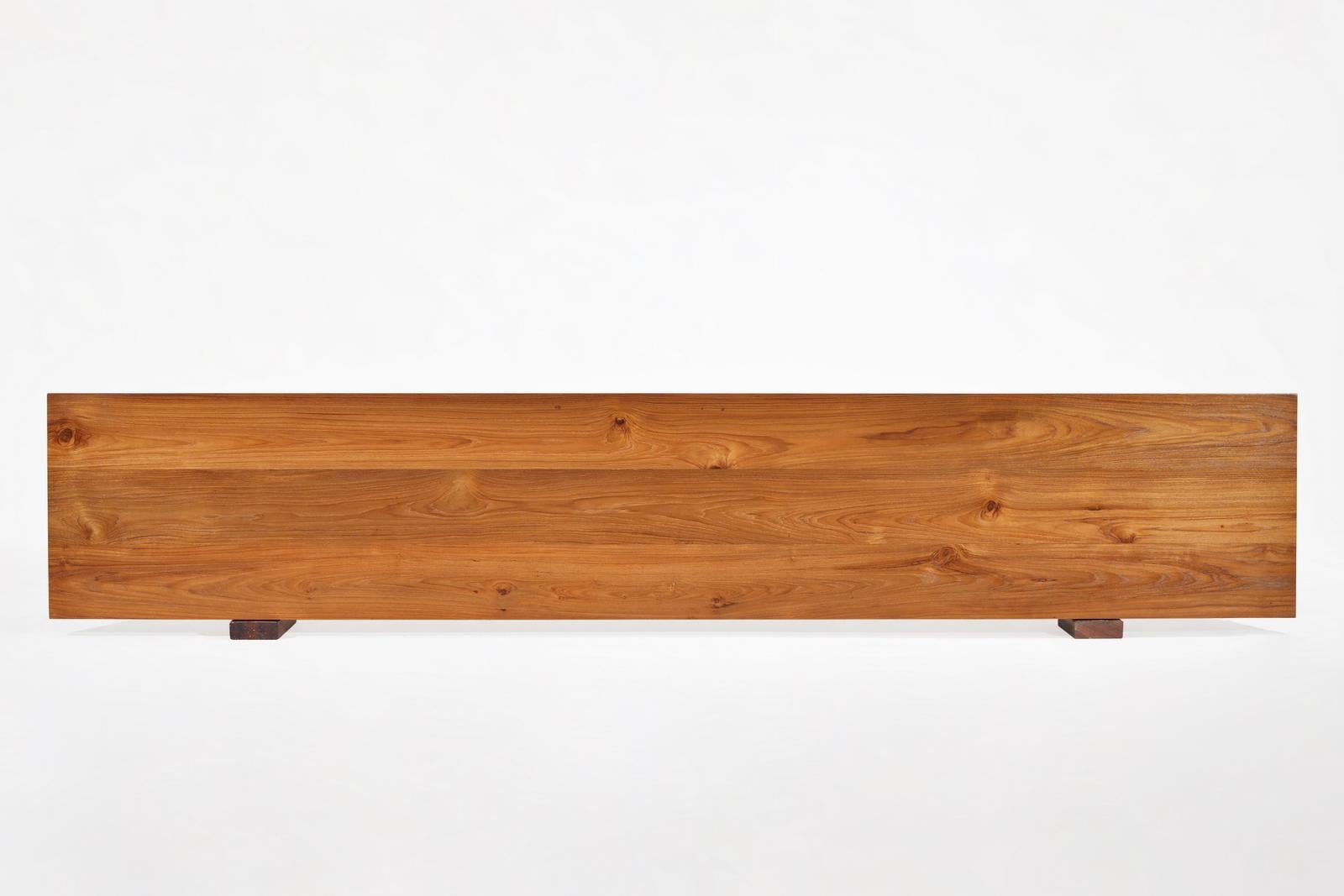 Bench, Reclaimed Hardwood, Sand Cast Brass Base by P. Tendercool For Sale 9
