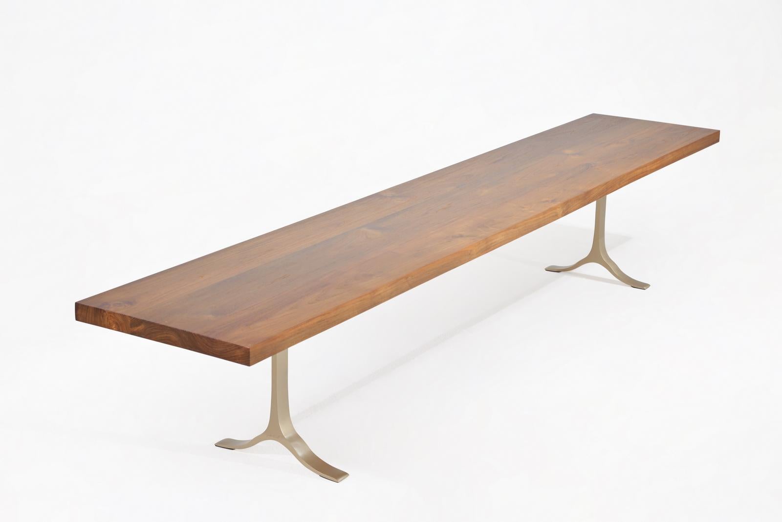 Minimalist Bench, Reclaimed Hardwood, Sand Cast Brass Base by P. Tendercool For Sale