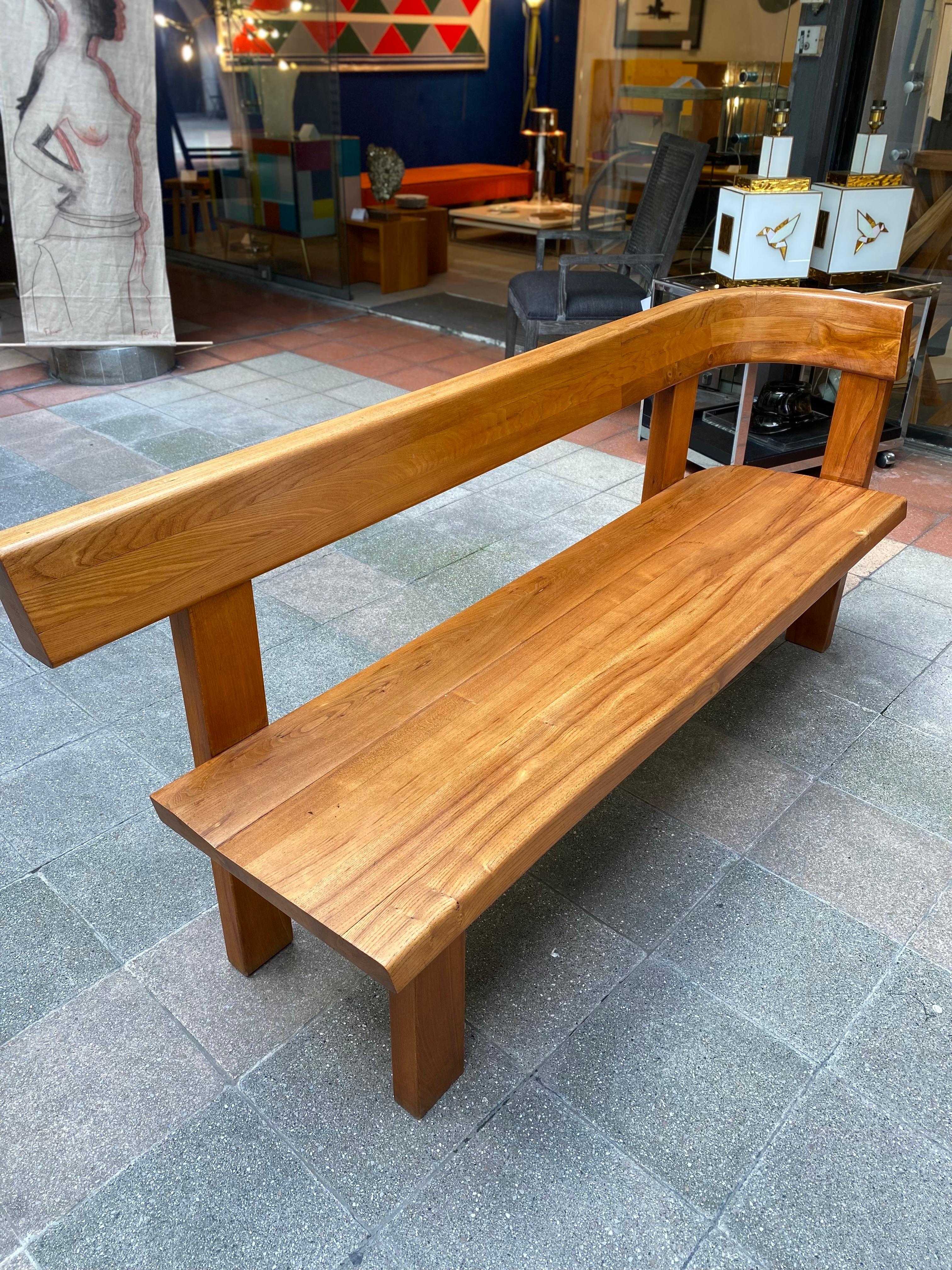 Bench by P. Chapo
Measures: W 100cm x D 47 cm x H 84 cm 
Elm 
1970
Price : 4900 € for the bench.