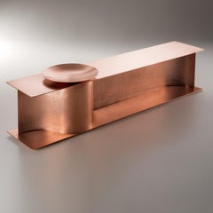 Banco, cobre perforado escultural, diseño orgánico en forma de onda, Italia