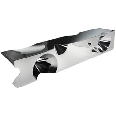 Banc Sculpture abstraite miroir avec cônes en acier, intérieur et extérieur, Italie