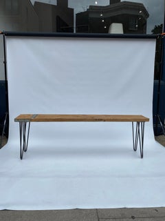 Bench Seat Hairpin Legs Industrial Wood Midcentury Modern 1980s table Vintage 4
