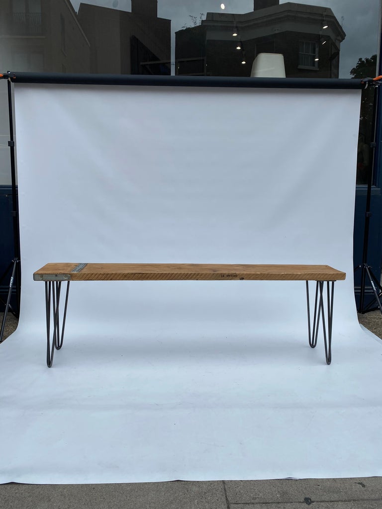 Bench Seat Hairpin Legs Industrial Wood Midcentury Modern 1980s table  Vintage 4, image size:768x1024