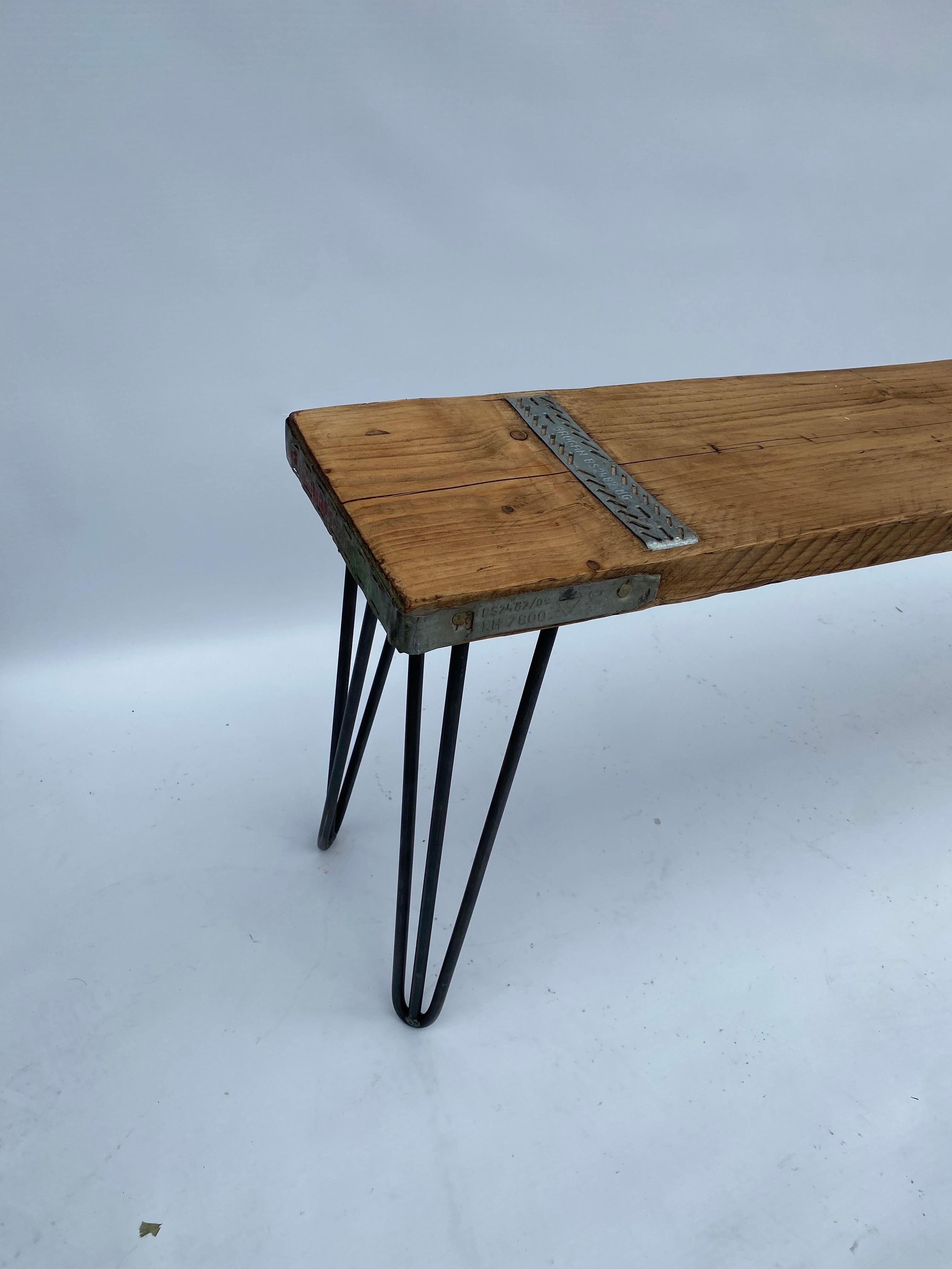 Sitzbank Hairpin Legs Industrial Wood Midcentury Modern 1980s Tisch Vintage 4 im Zustand „Gut“ im Angebot in London, GB