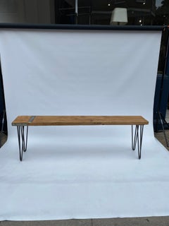 Sitzbank Hairpin Legs Industrial Wood Midcentury Modern 1980s Tisch Vintage 4