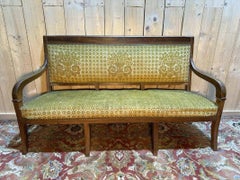 Bench - Settee Restoration period in yellow Genoa velvet 1830