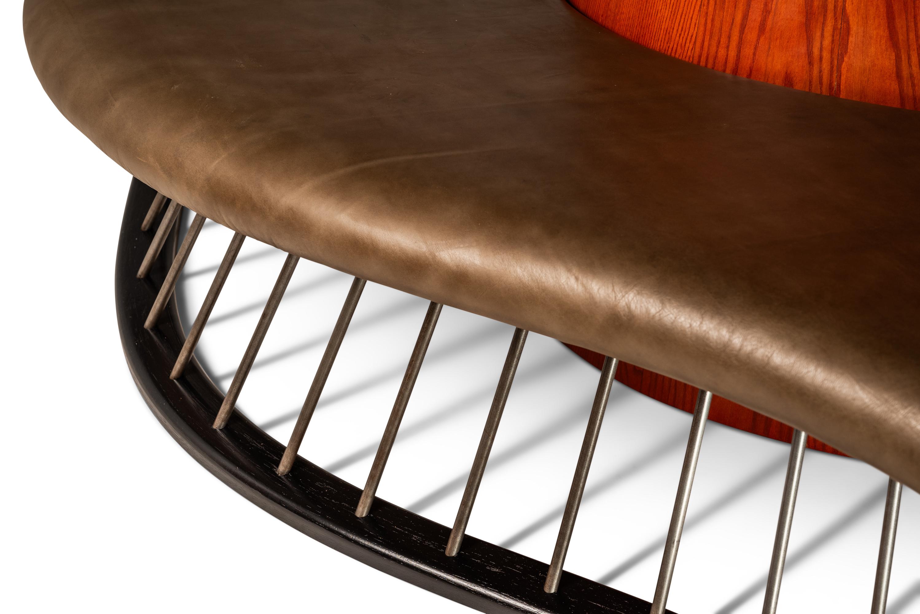 Banc / canapé en chêne et cuir à la manière de Thomas Stender, vers  1980s en vente 7