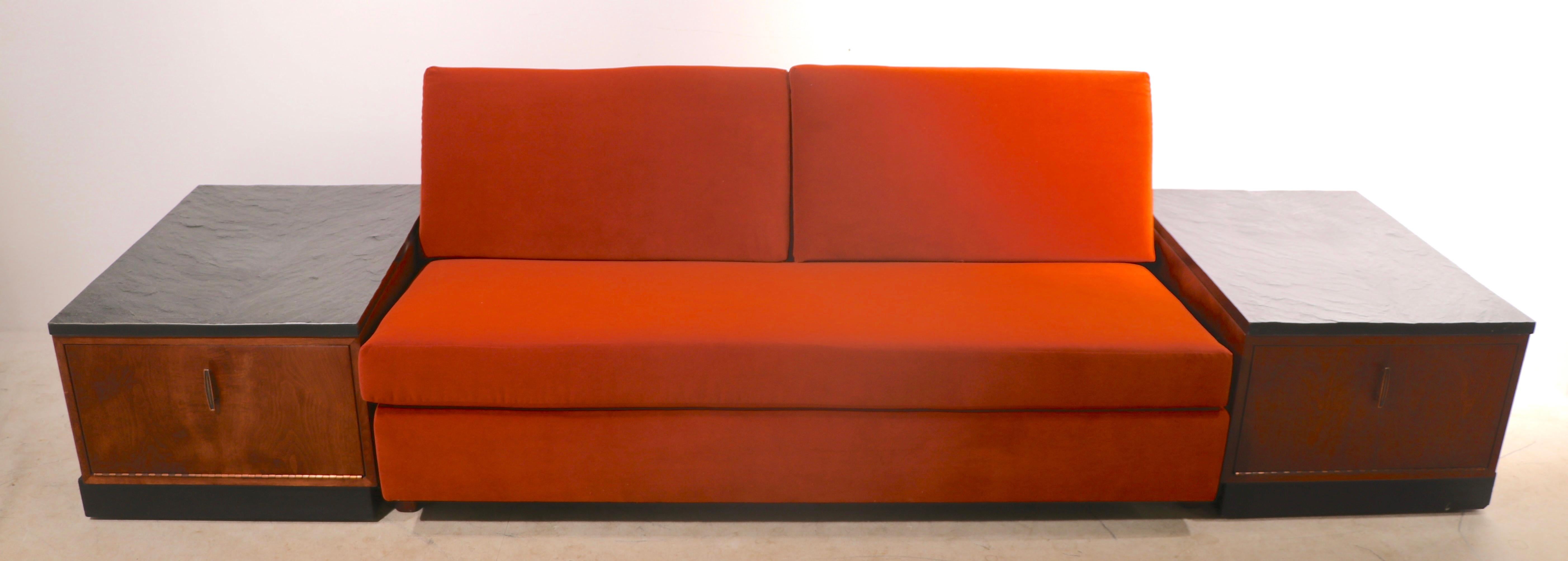 Mid-Century Modern Bench Sofa with Storage Cabinets by Adrian Pearsall for Craft Associates