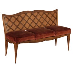 Bench Solid Wood Beech Veneer Spring Velvet, Italy, 1950s