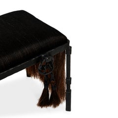 Bench/Stool Modern Medieval Handmade Horsehair Iron Tassel Fringe Woven