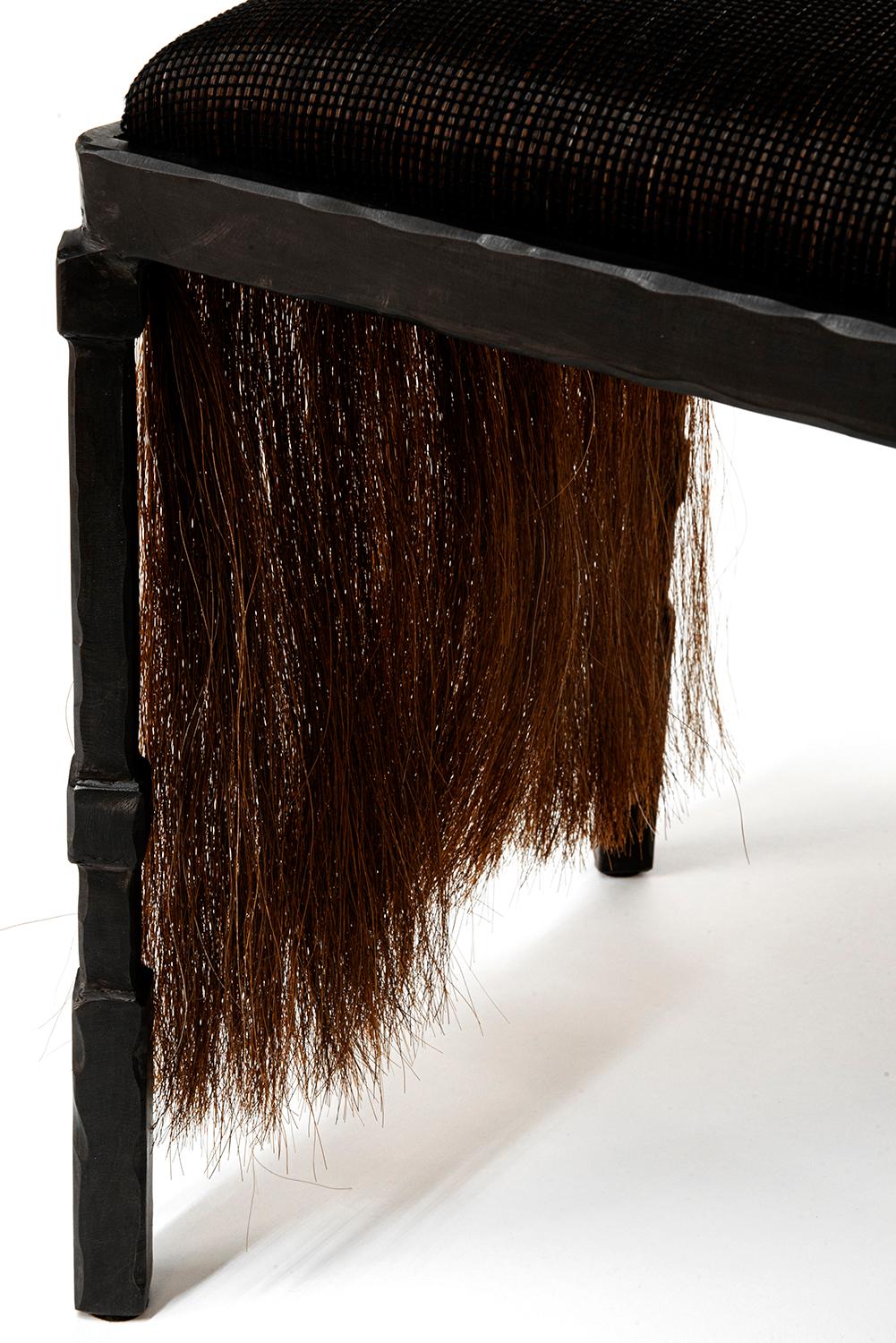 Contemporary Bench/Stool Modern Medieval Handmade Horsehair Iron Tassel Fringe Woven For Sale