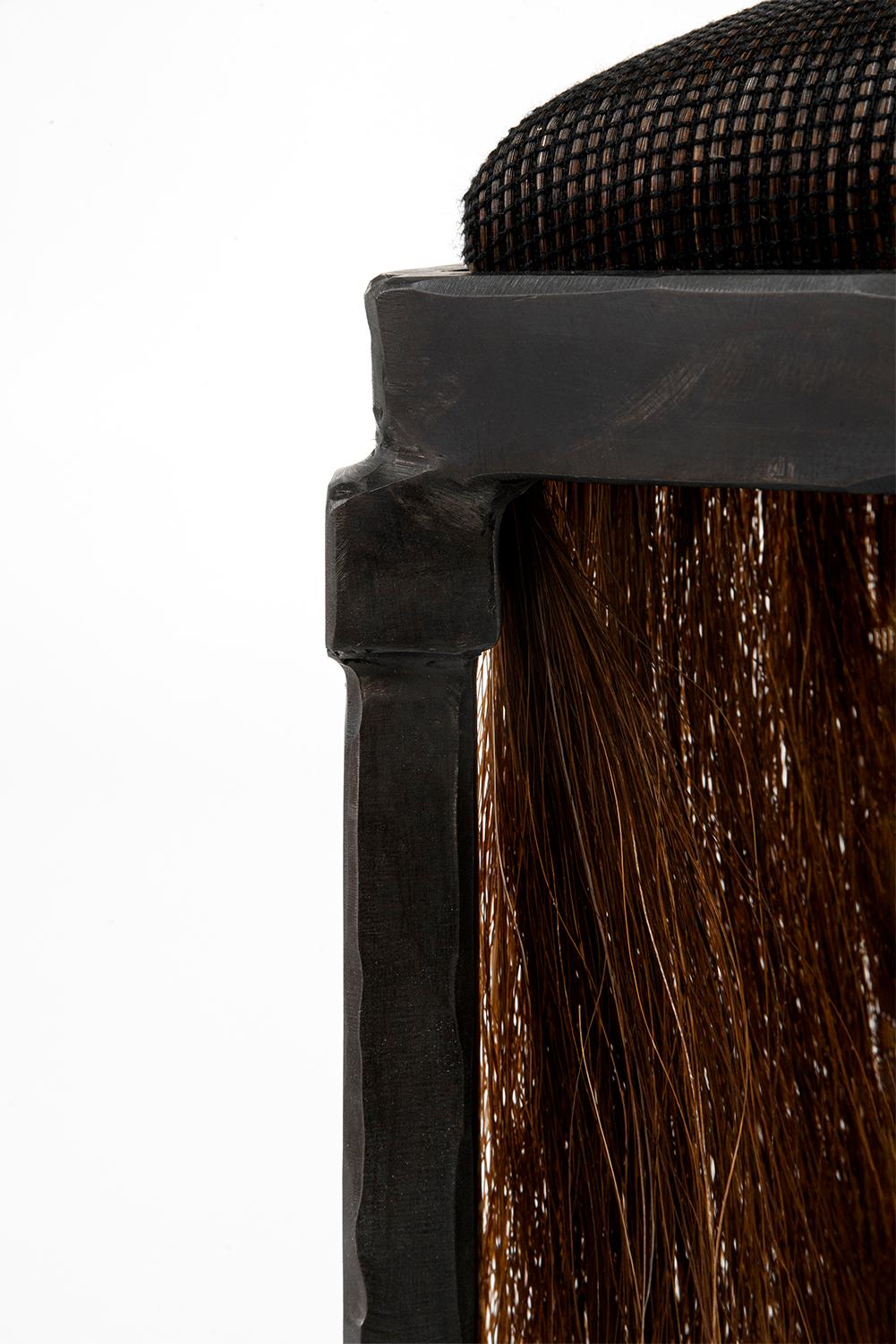 Bench/Stool Modern Medieval Handmade Horsehair Iron Tassel Fringe Woven For Sale 1