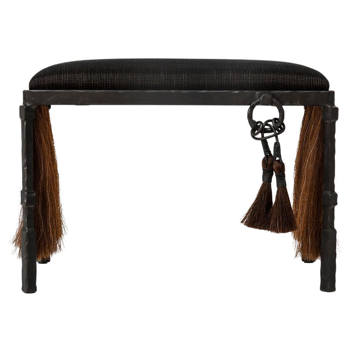 Bench/Stool Modern Medieval Handmade Horsehair Iron Tassel Fringe Woven For Sale