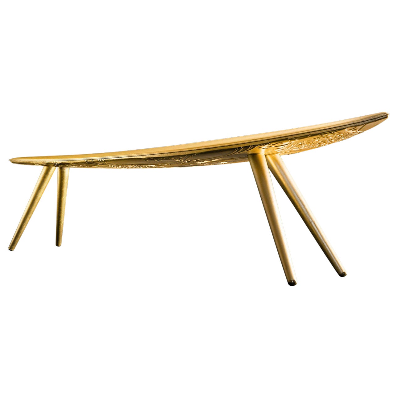 Bench "Surfboard Tree" Decorated with Ornamental Carving, Covered with Leaf-Gold For Sale