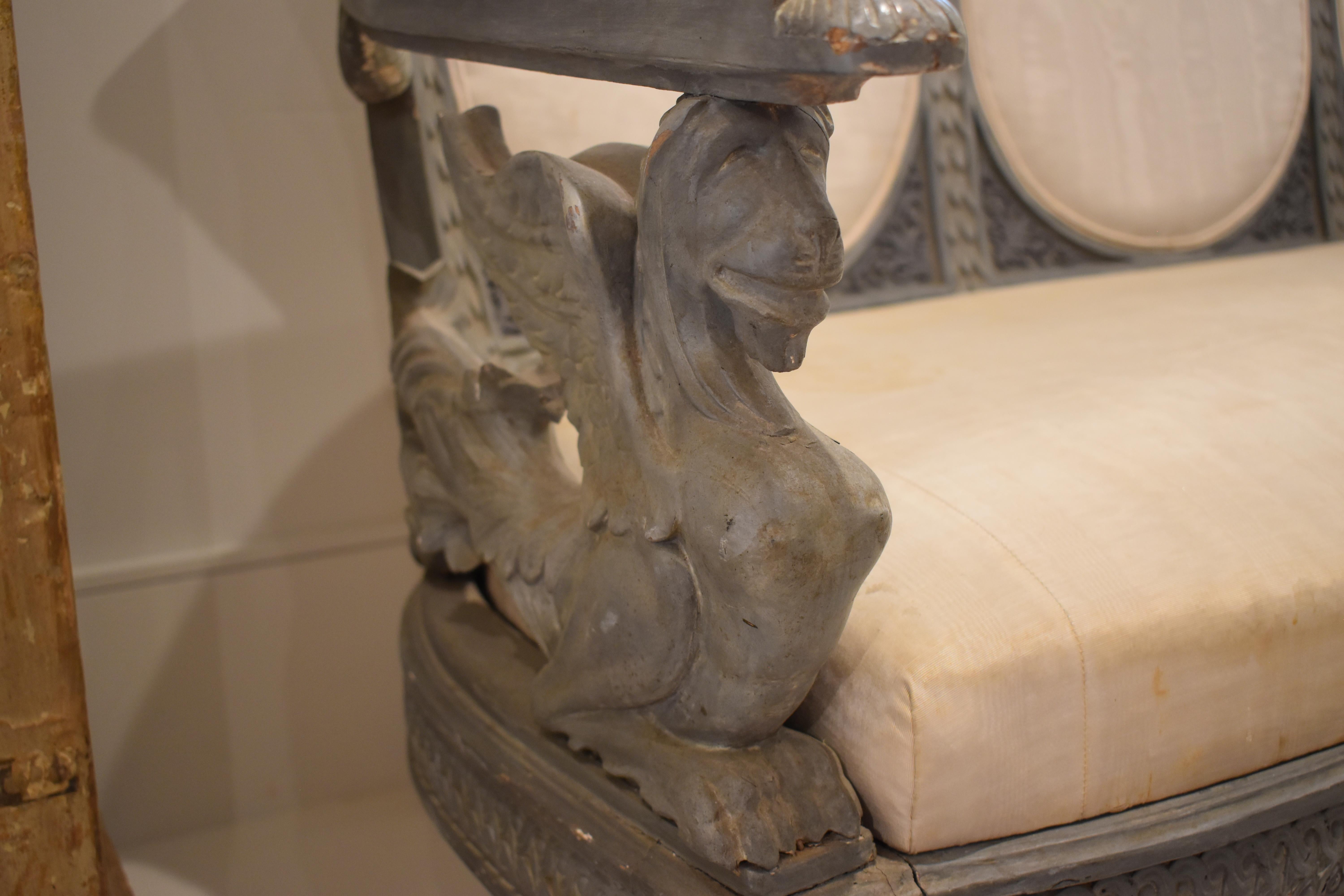 Painted Bench, Swedish with Griffons, 19th Century