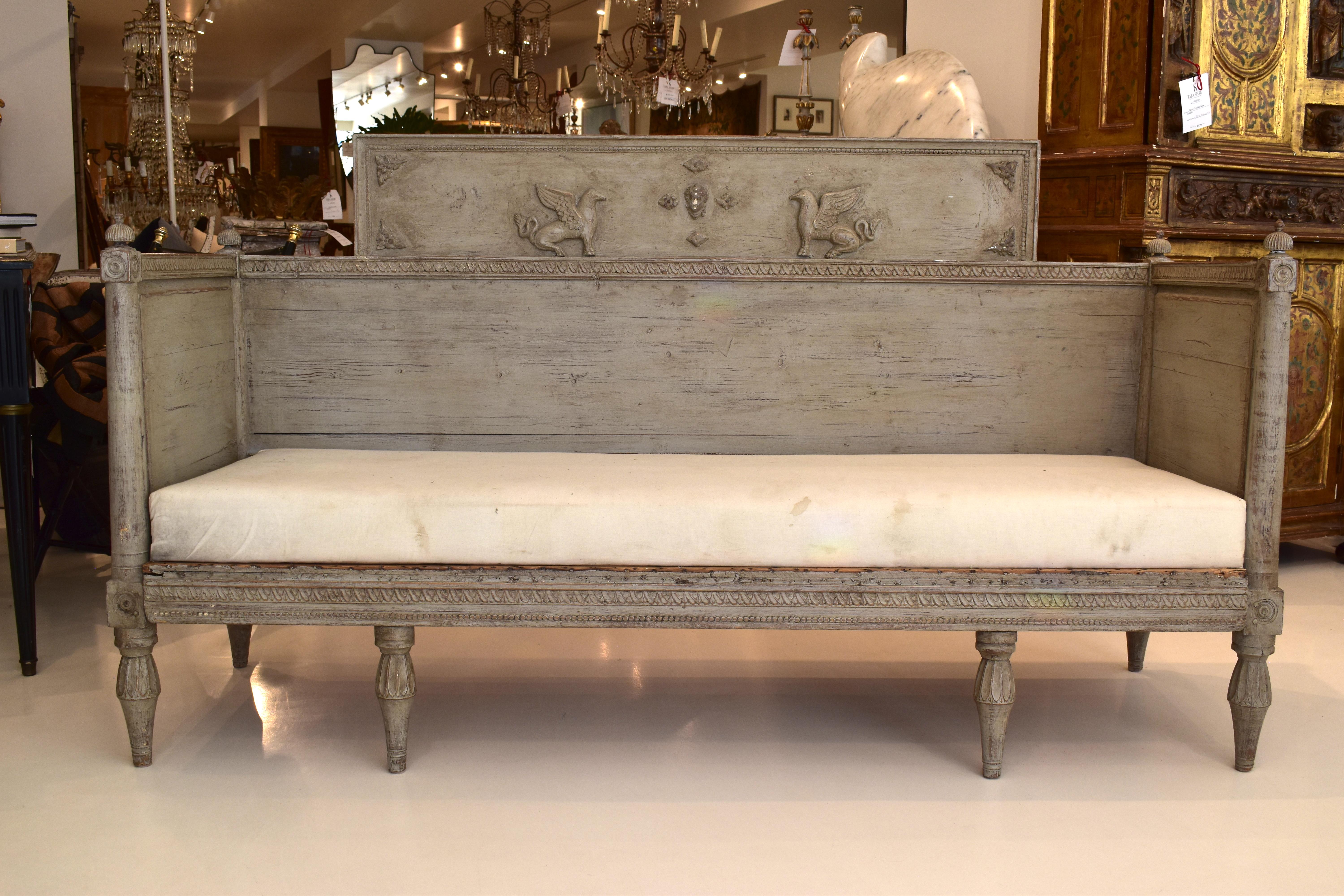 Bench, Swedish with Neoclassical Carving In Fair Condition For Sale In New Orleans, LA