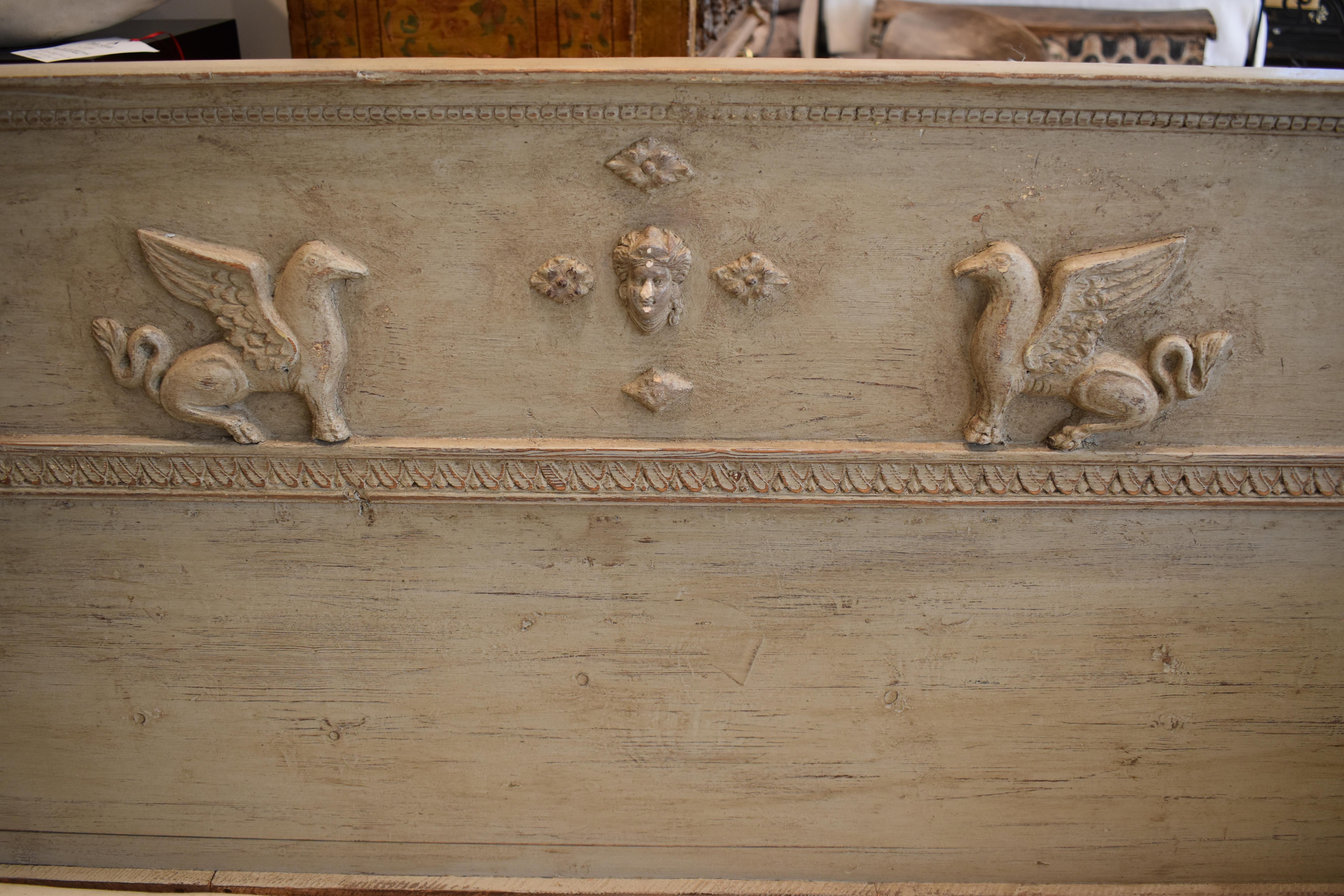 19th Century Bench, Swedish with Neoclassical Carving For Sale