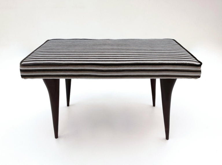 Bench Upholstered In Velvet With A Black Gray And White Striped