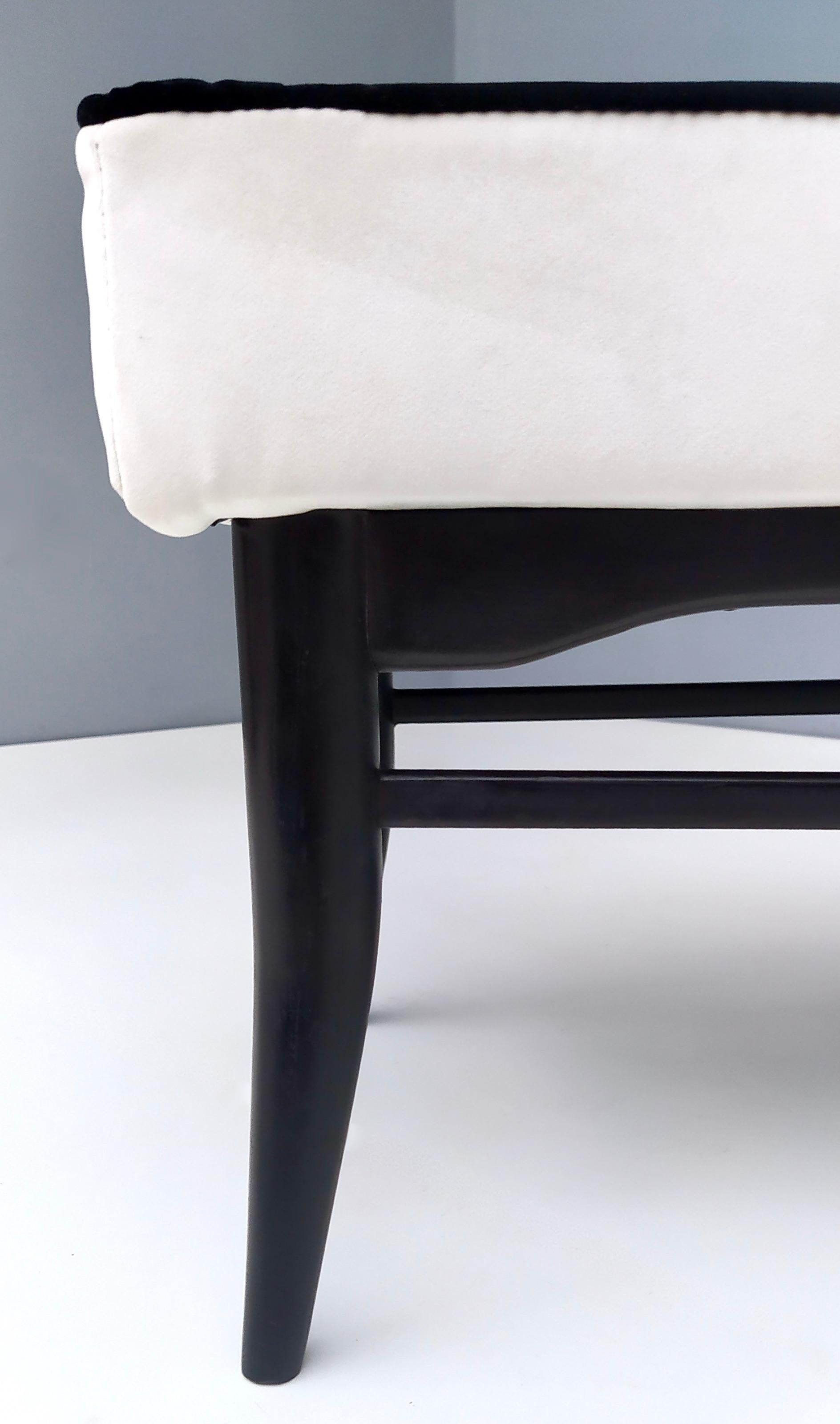 Bench Upholstered in White Velvet with Ebonized Beech Legs, Italy 4